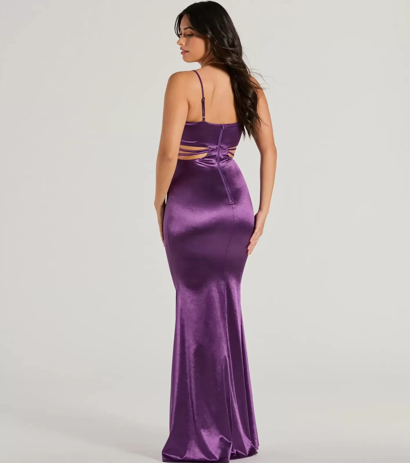 Windsor Pricilla V-Neck Strappy Mermaid Satin Formal Dress PURPLE Outlet
