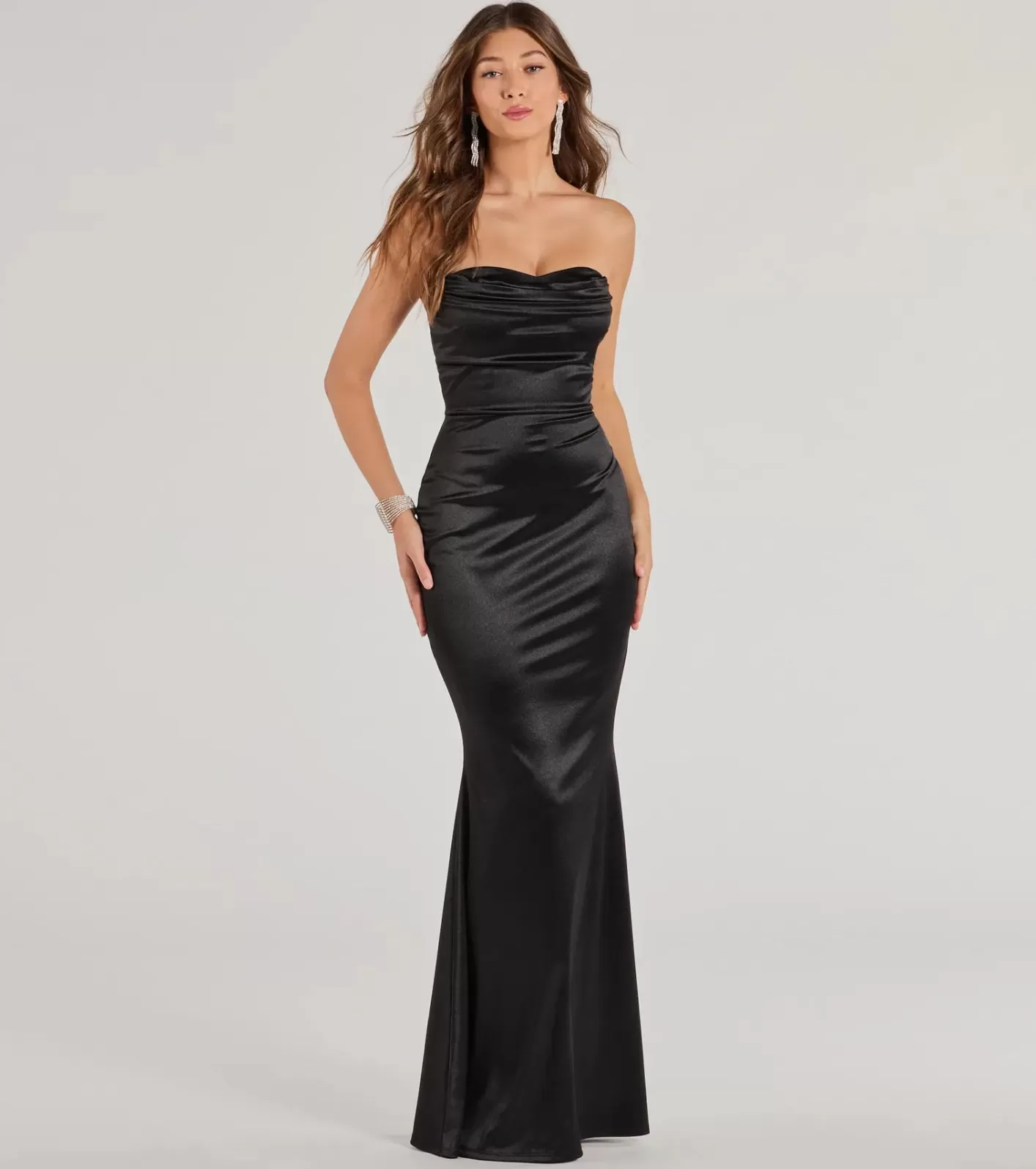 Windsor Priscilla Formal Satin Strapless Mermaid Dress BLACK Best