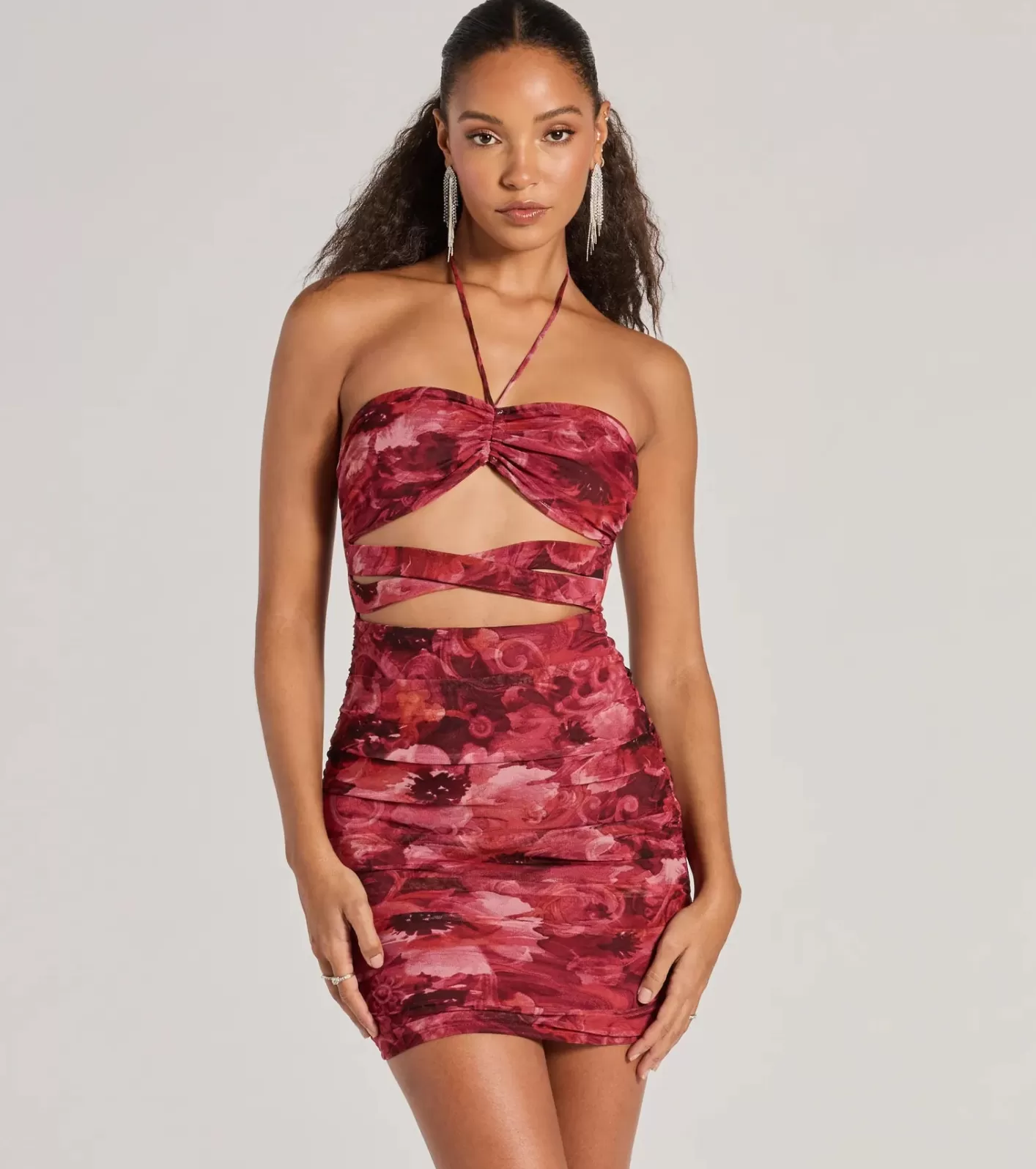Windsor Resort Approved Halter Cutout Abstract Mini Dress MAGENTA Clearance