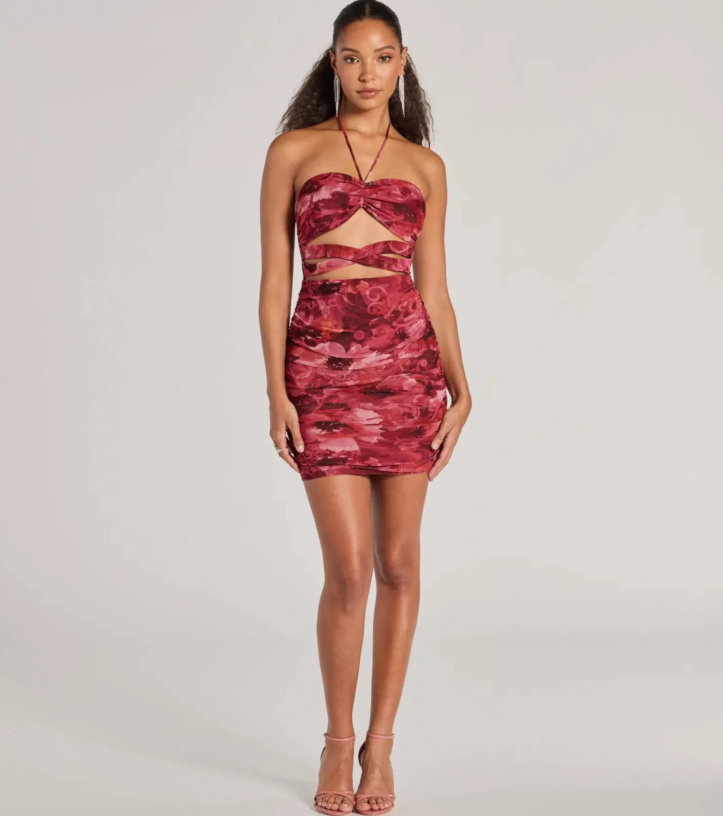 Windsor Resort Approved Halter Cutout Abstract Mini Dress MAGENTA Clearance