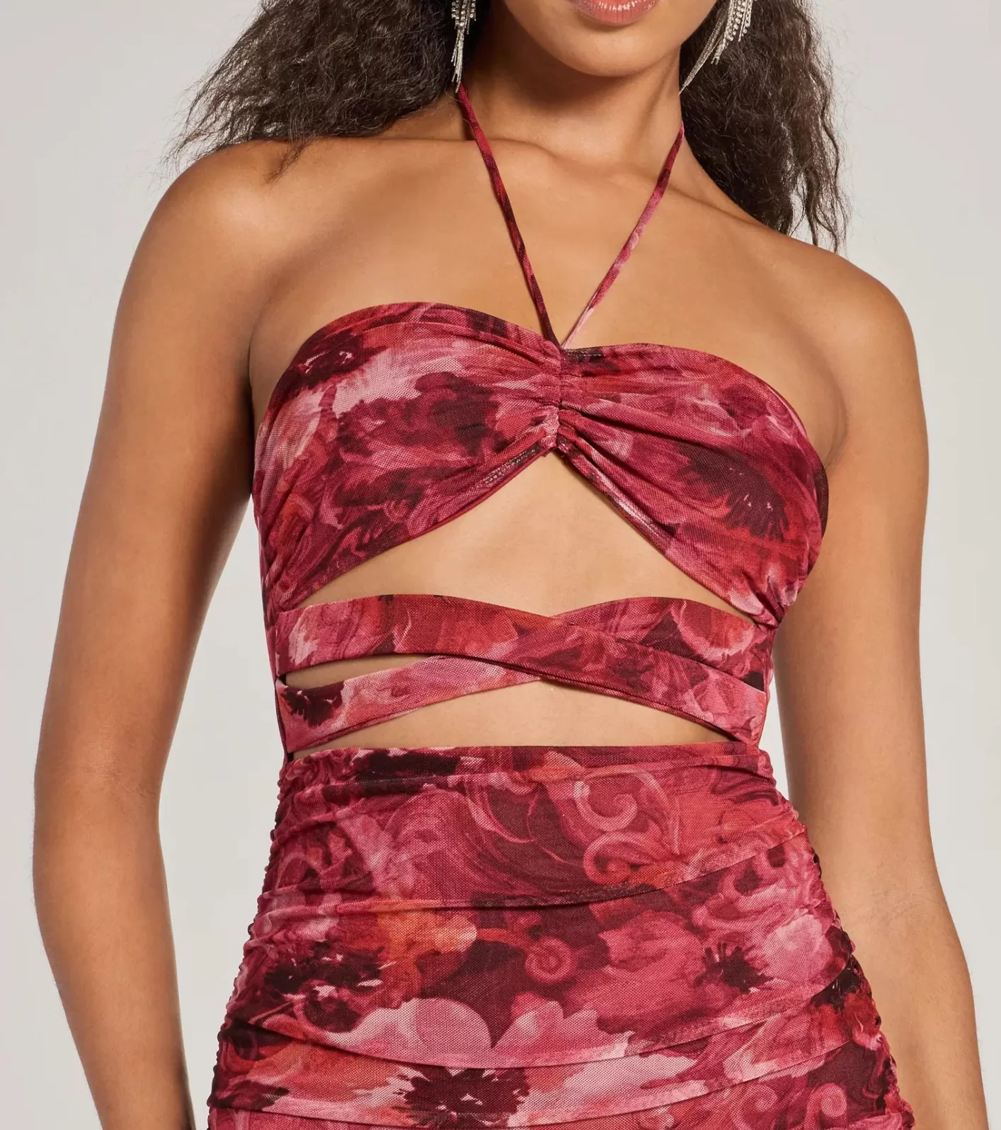 Windsor Resort Approved Halter Cutout Abstract Mini Dress MAGENTA Clearance