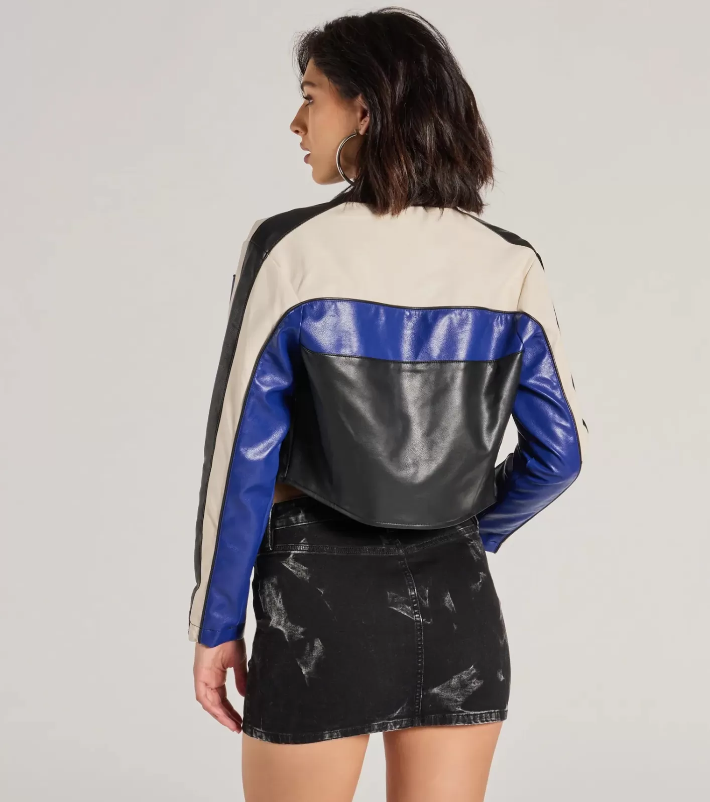 Windsor Ride In Style Faux Leather Moto Crop Jacket NAVY Best