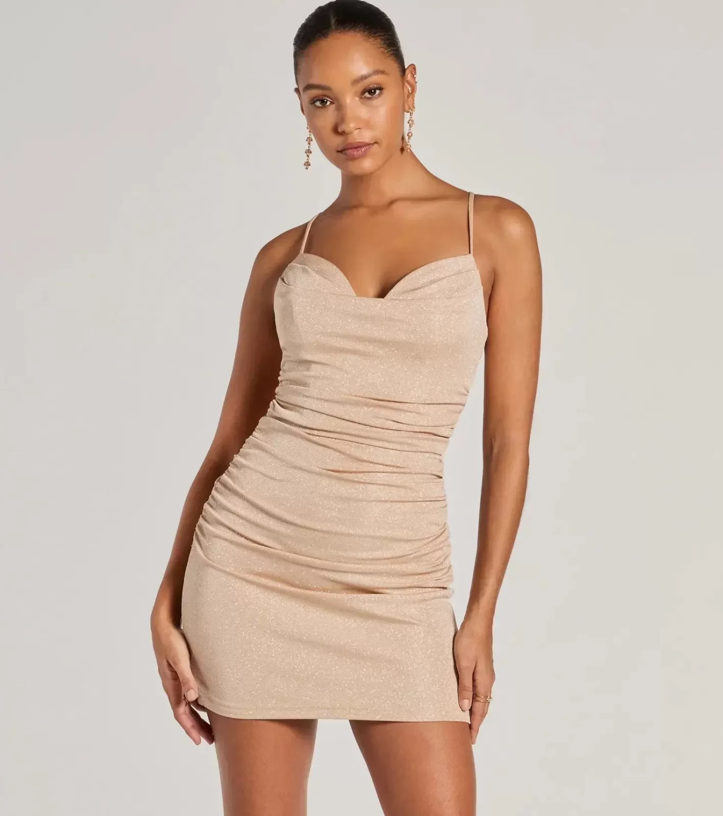 Windsor Rita Glitter Strappy Back Party Dress ROSEGOLD Clearance