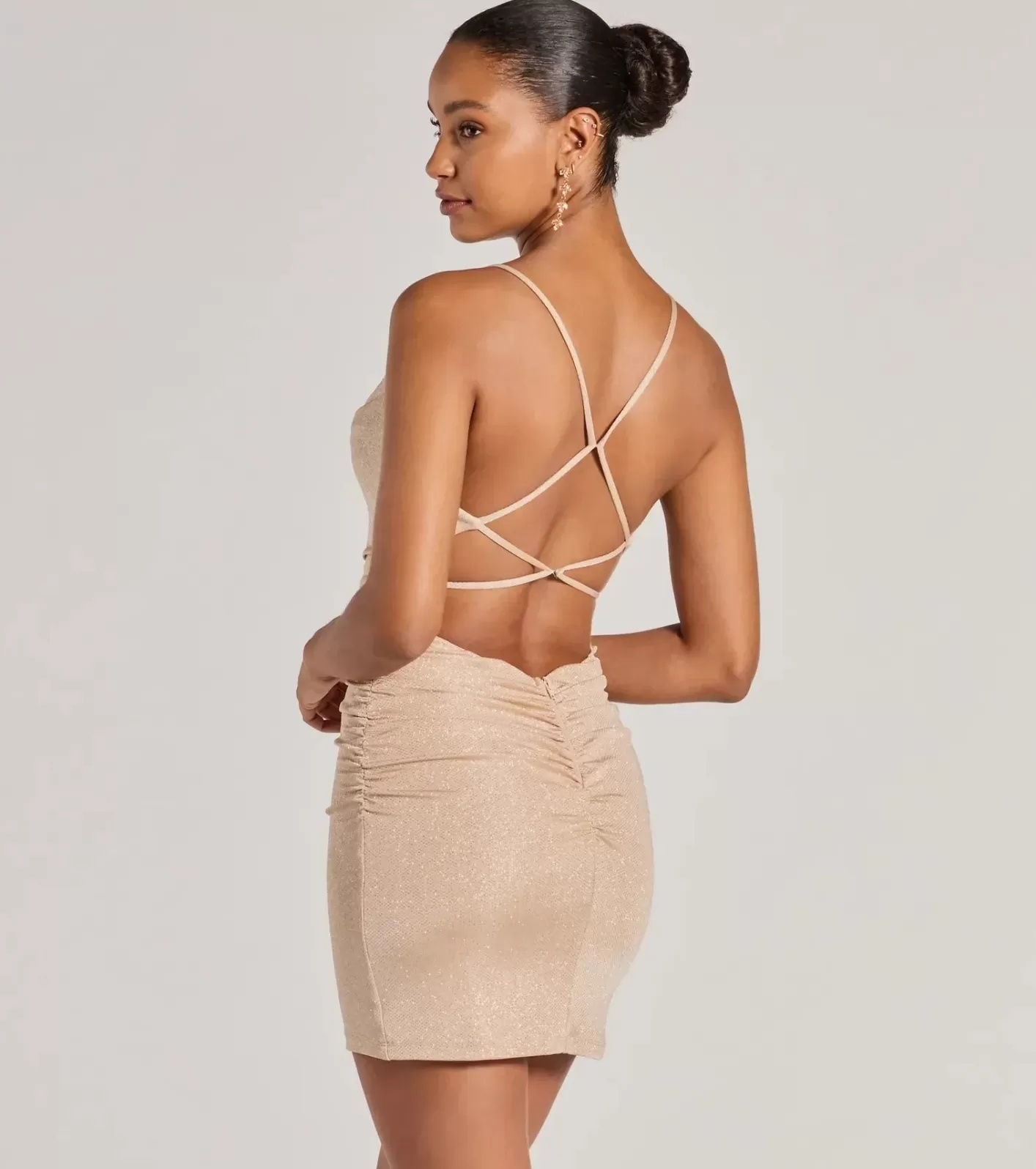 Windsor Rita Glitter Strappy Back Party Dress ROSEGOLD Clearance