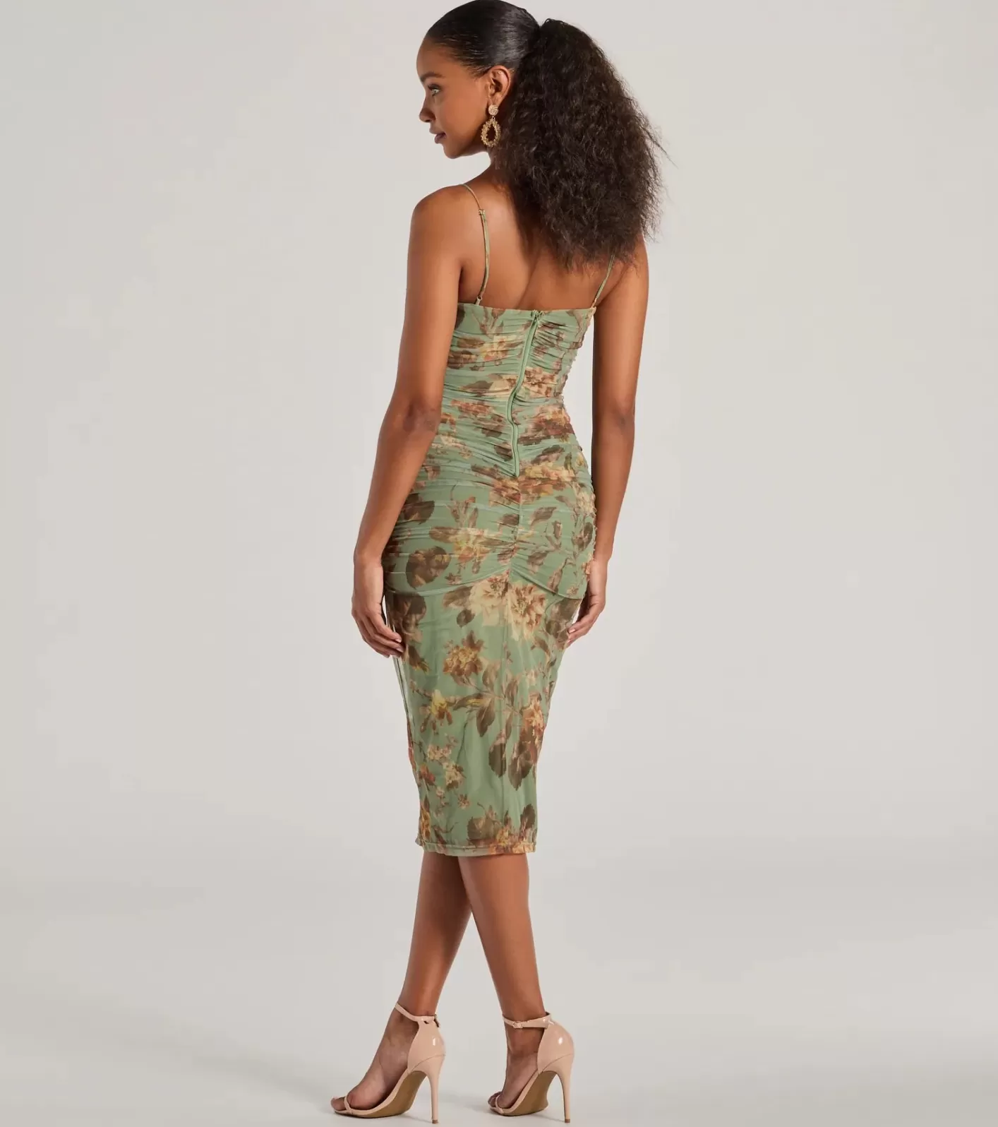Windsor Romance Will Blossom Corset Floral Mesh Midi Dress SAGE Outlet