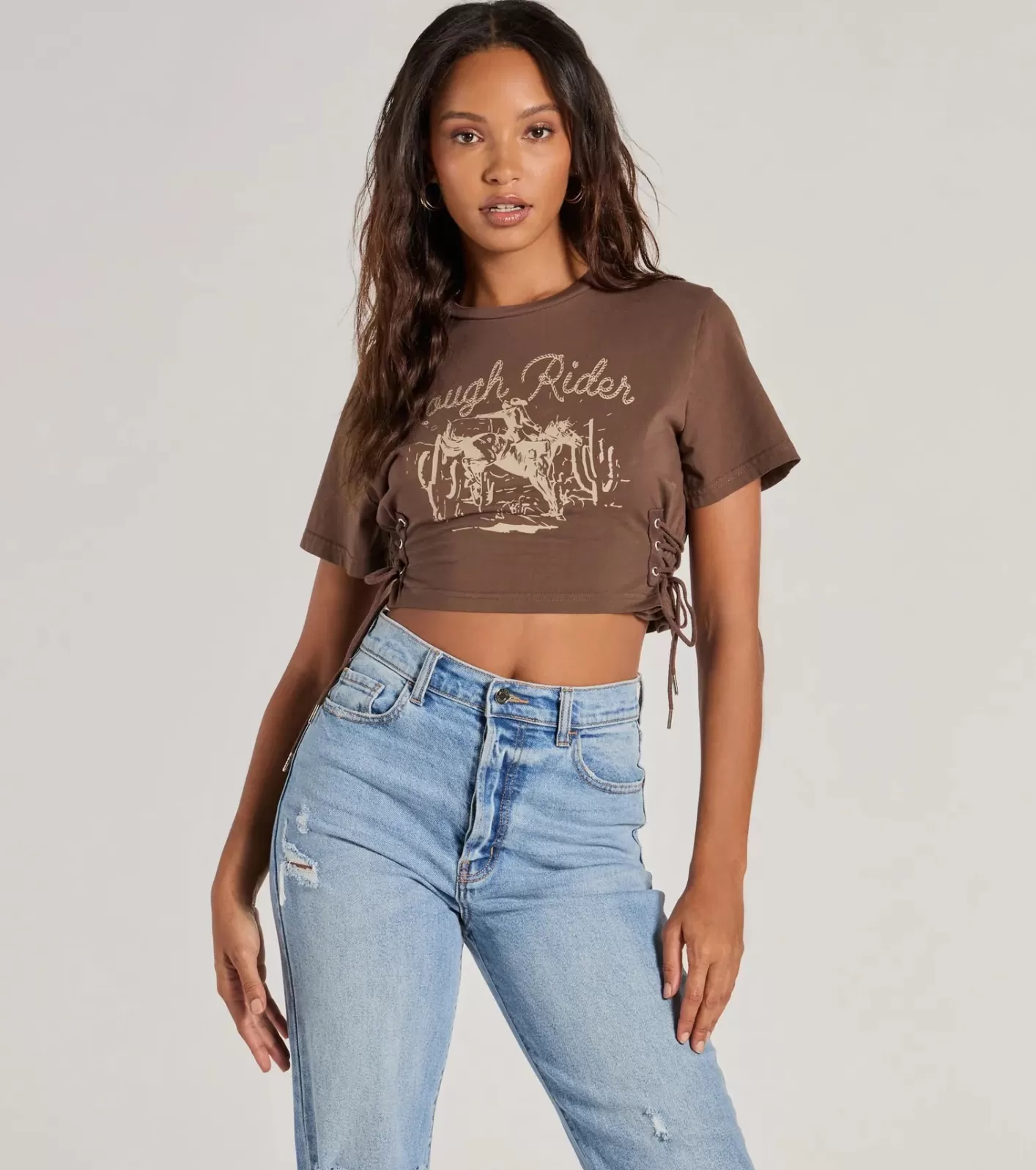 Windsor Rough Rider Lace-Up Graphic Tee BROWN Sale