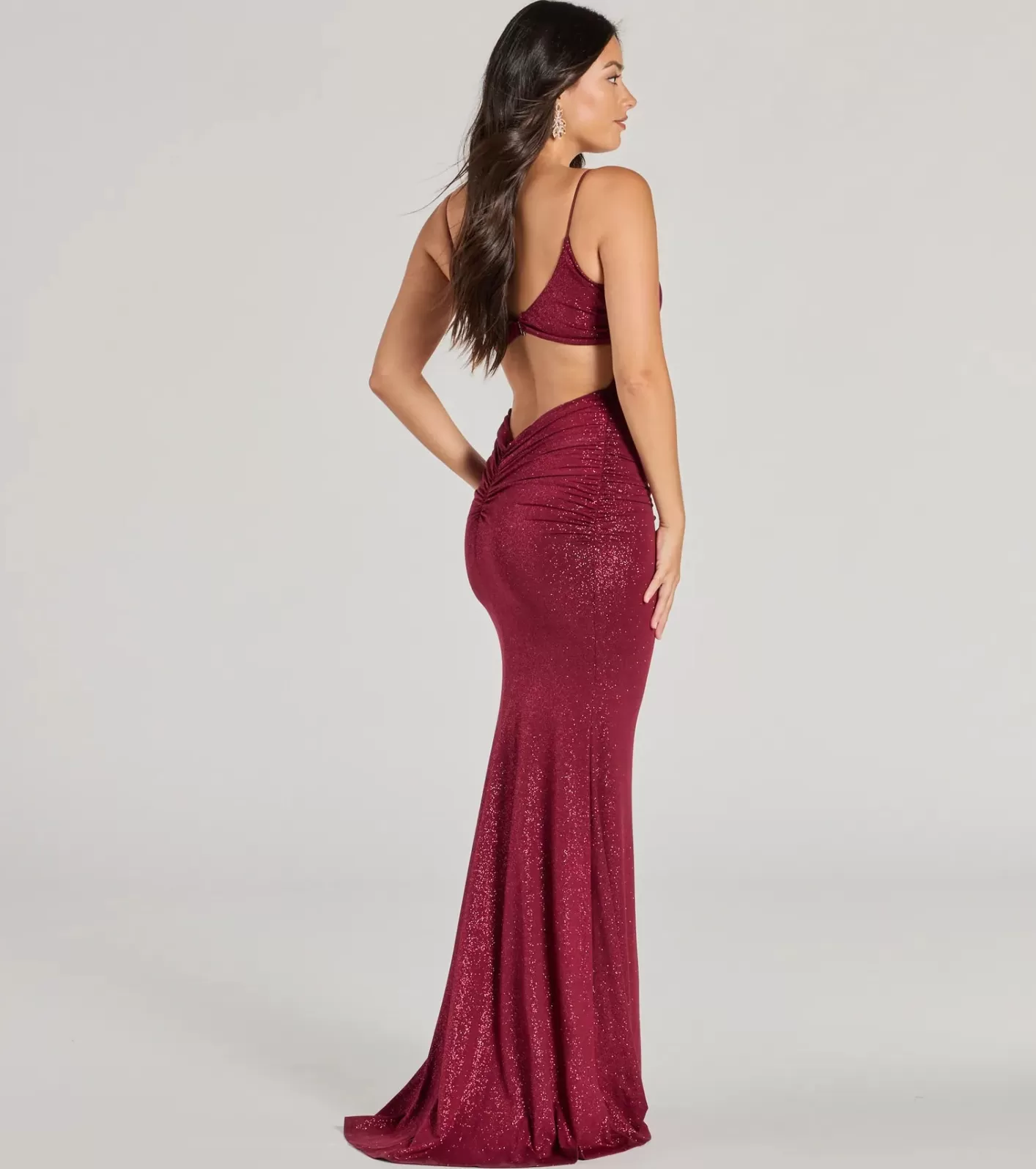 Windsor Rowan Formal Glitter Ruched Mermaid Dress BURGUNDY Clearance
