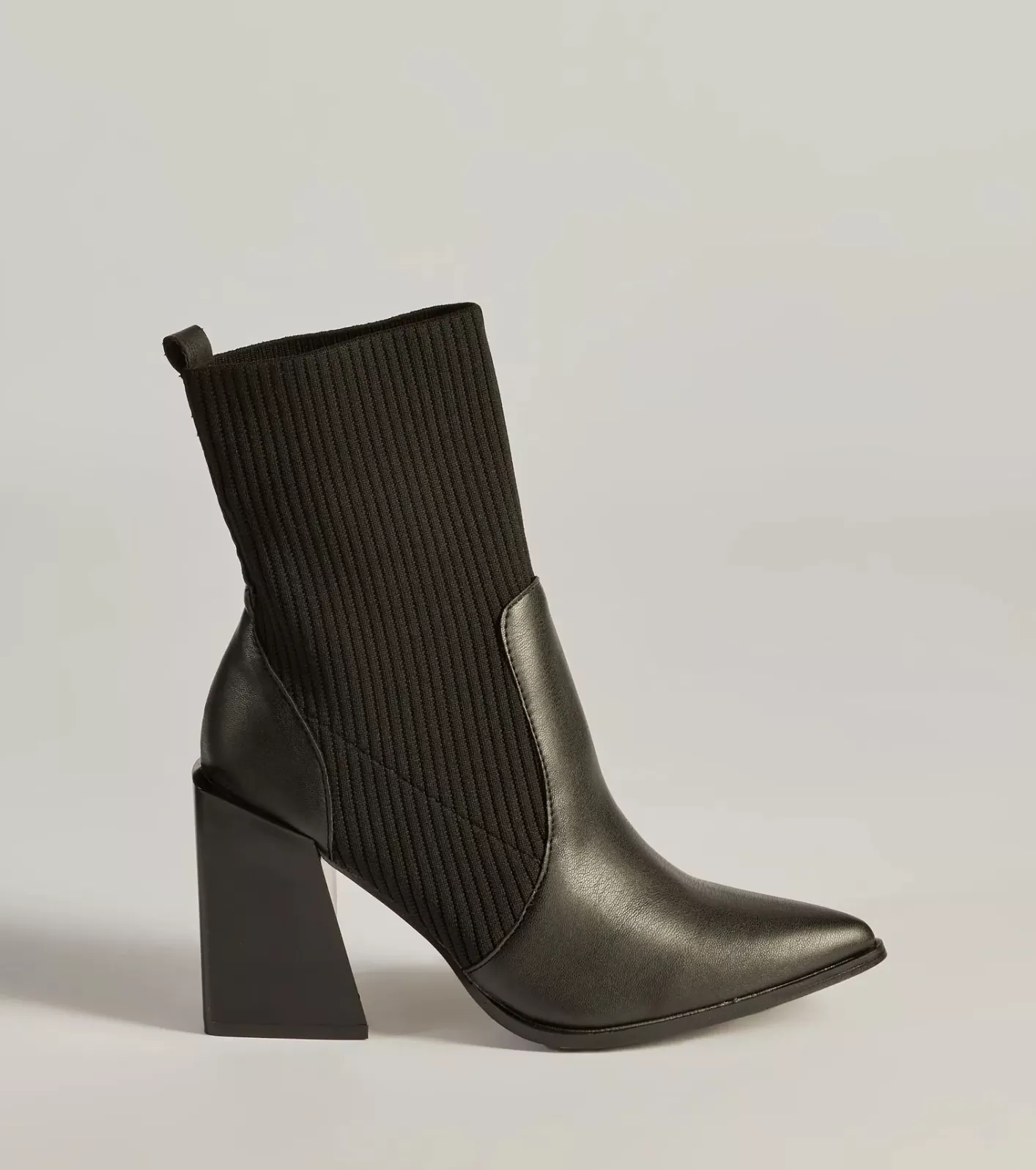 Windsor Runway Ready Faux Leather And Knit Ankle Booties BLACK Sale