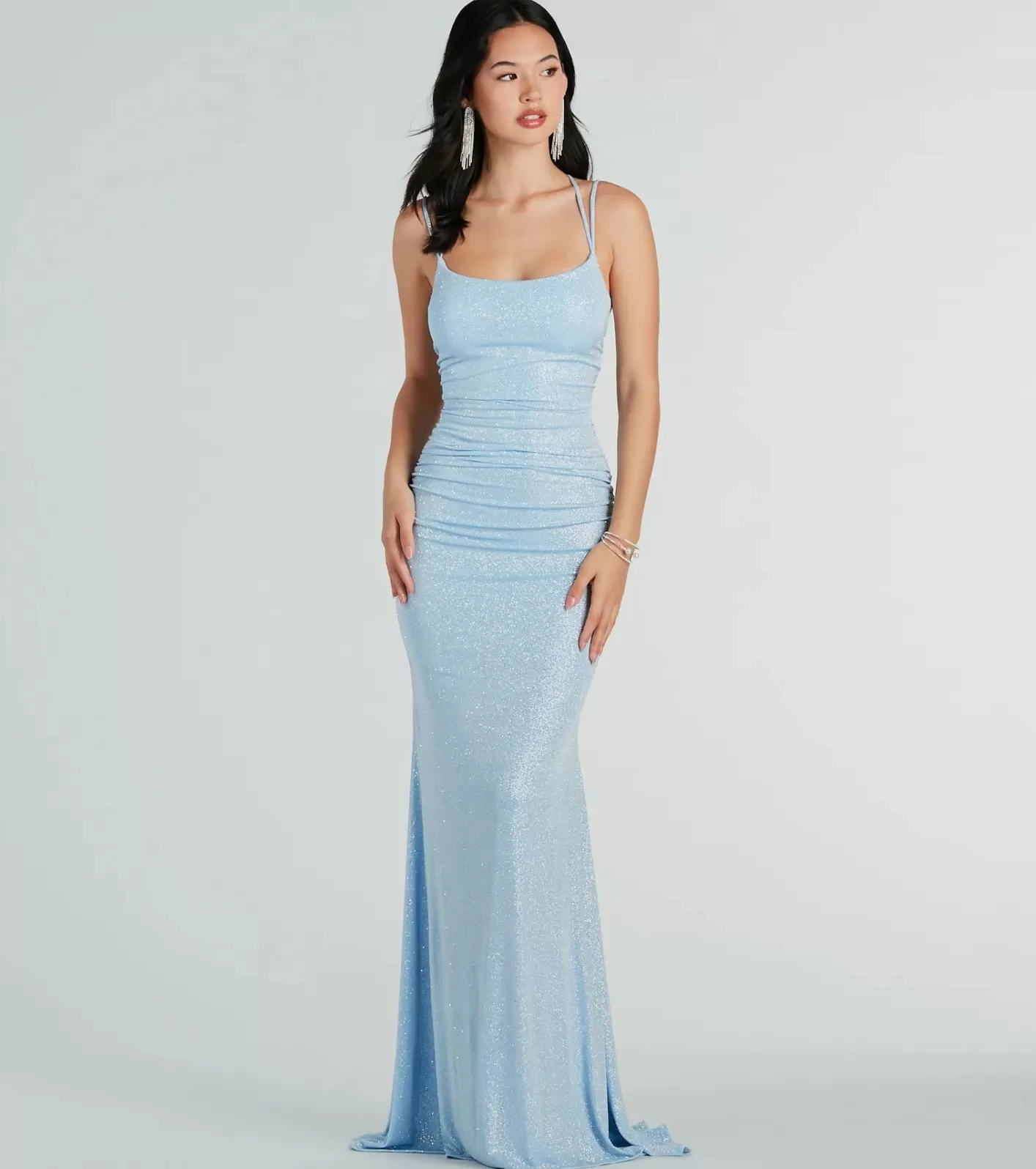 Windsor Rylie Formal Glitter Lace-Up Mermaid Long Dress LIGHTBLUE Cheap