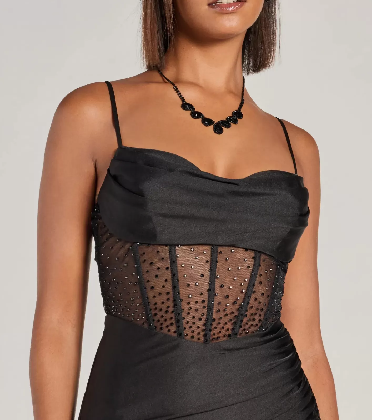 Windsor Sadie Rhinestone Corset Open Back Mermaid Formal Dress BLACK Fashion