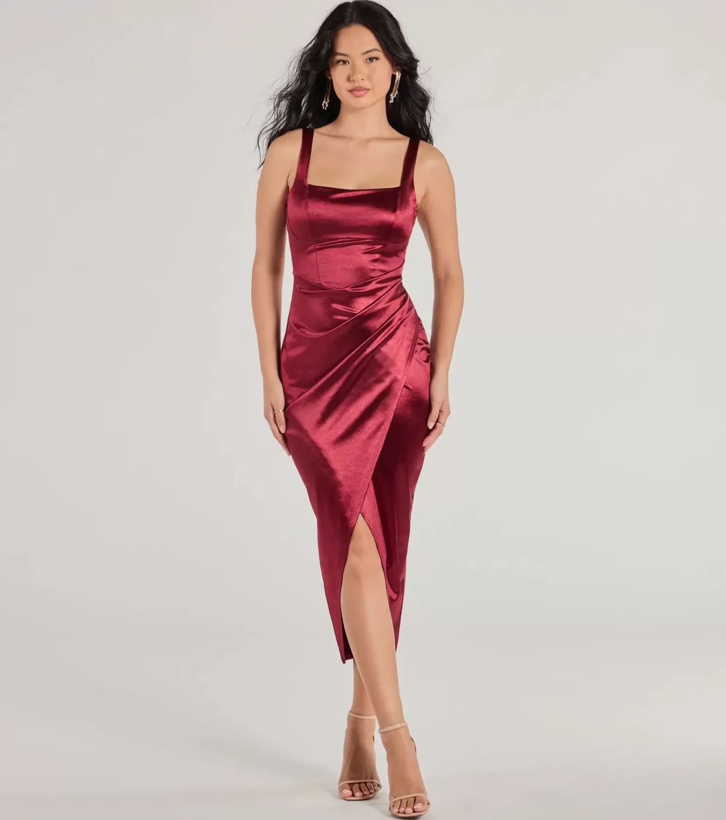 Windsor Samantha Formal Satin Midi Dress WINE Discount