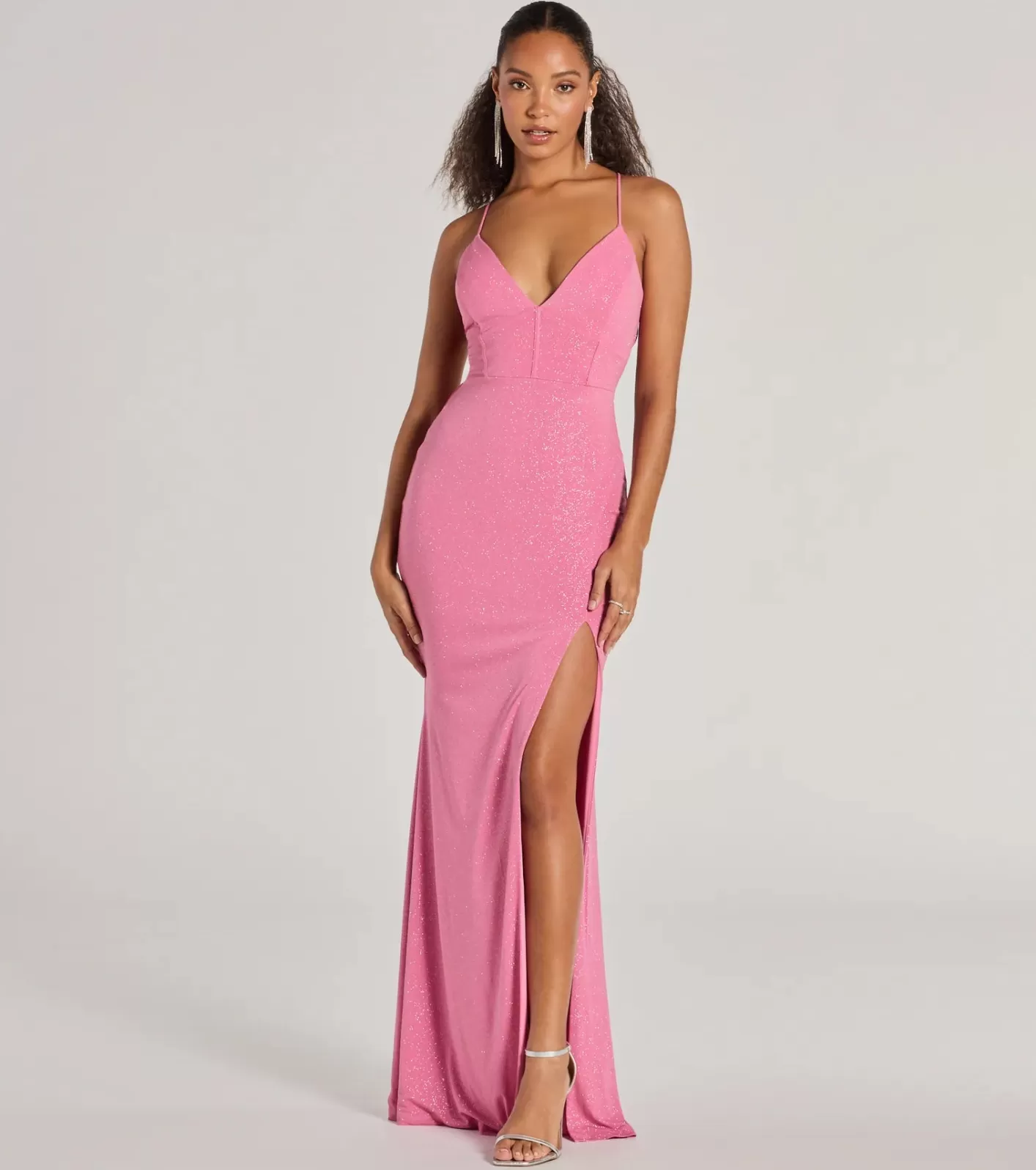 Windsor Sariah Lace-Up Glitter Knit Mermaid Dress PINK Best Sale