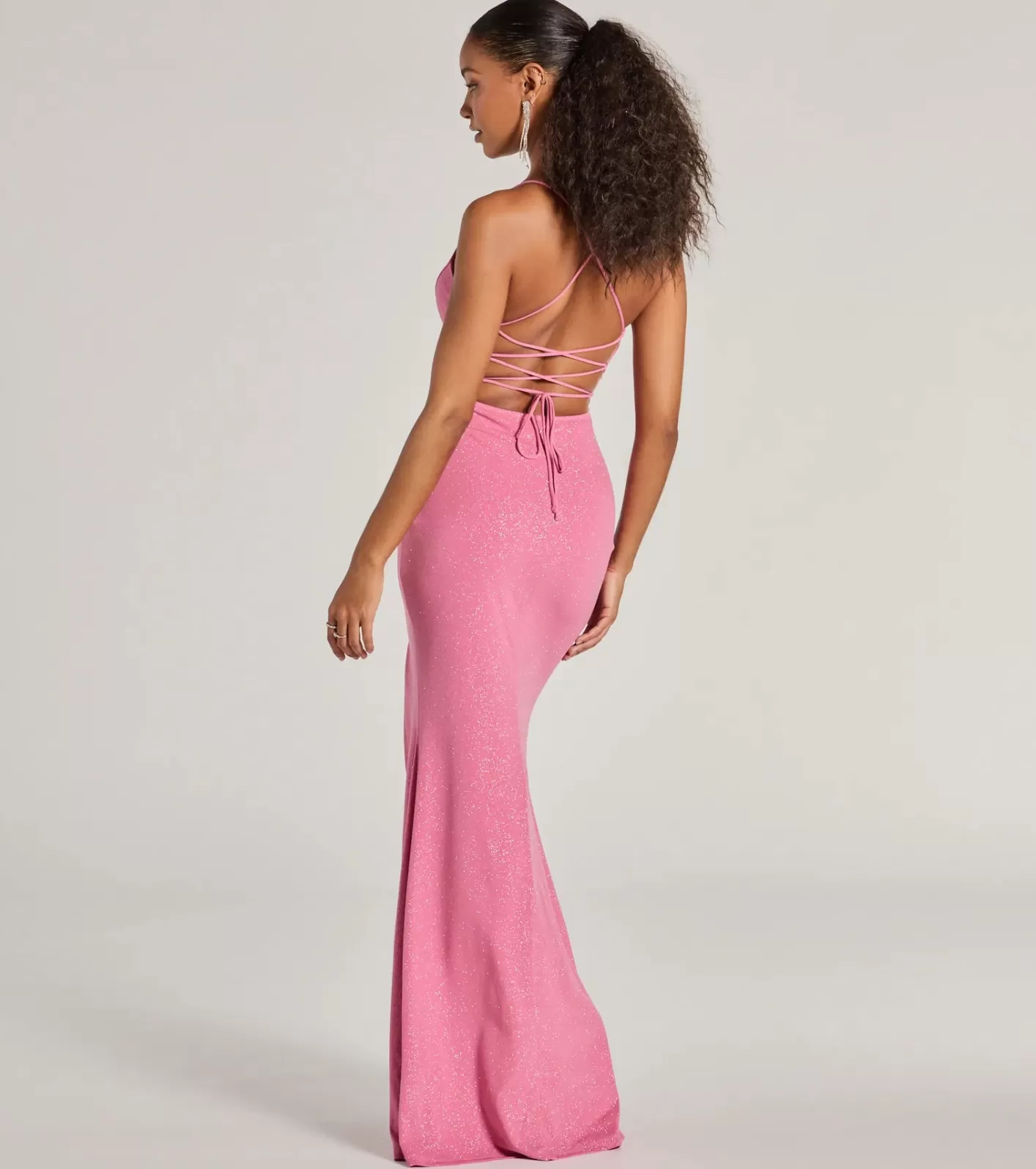 Windsor Sariah Lace-Up Glitter Knit Mermaid Dress PINK Best Sale
