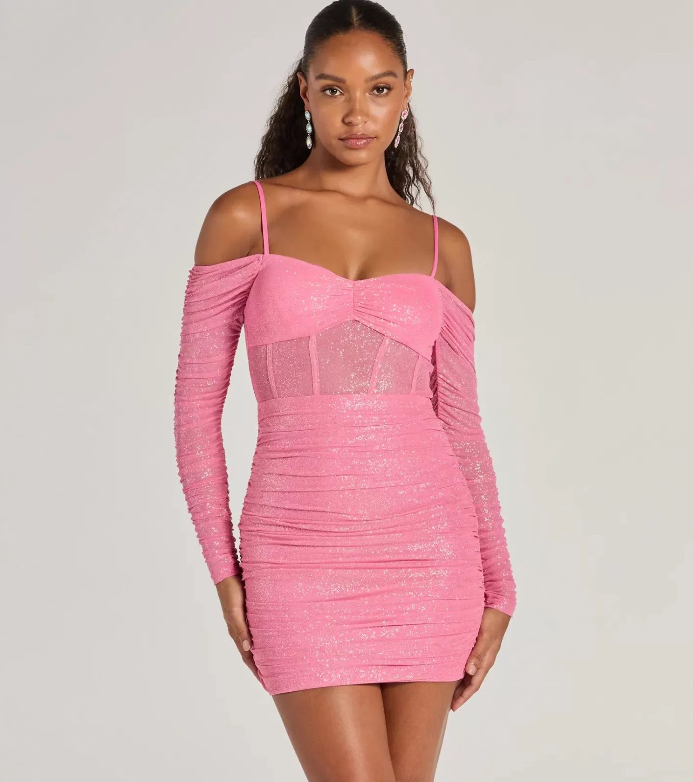 Windsor See Me Shining Glitter Off-The-Shoulder Mini Dress PINK Best