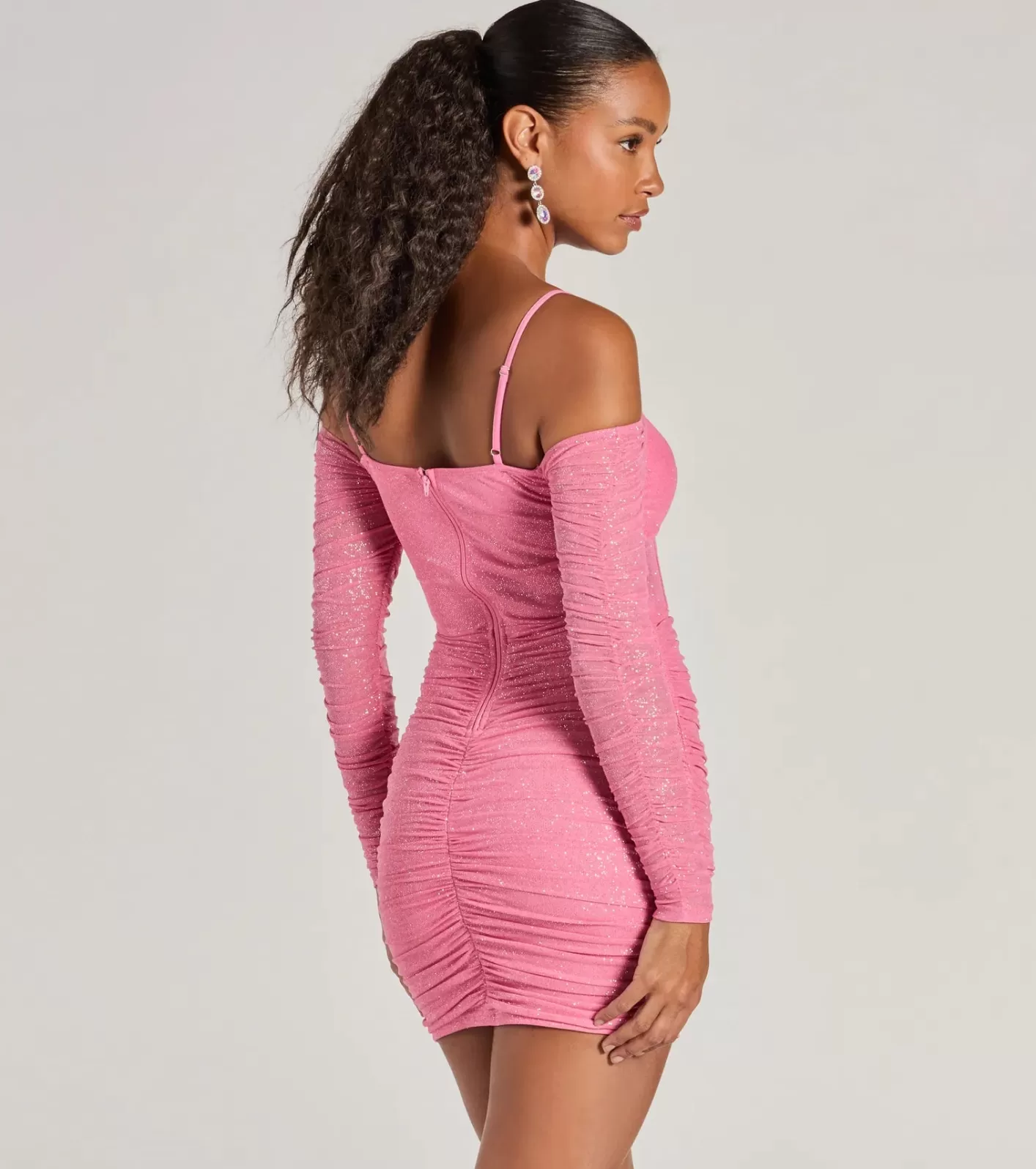 Windsor See Me Shining Glitter Off-The-Shoulder Mini Dress PINK Best