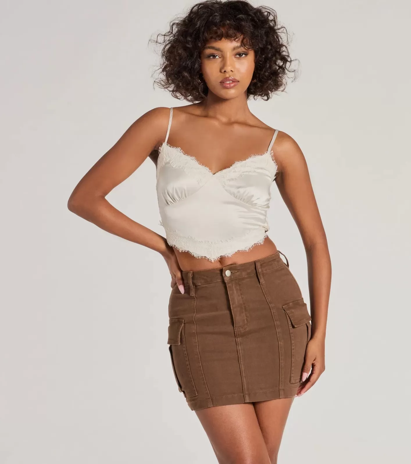 Windsor Serving Style Cargo Mini Skirt BROWN New
