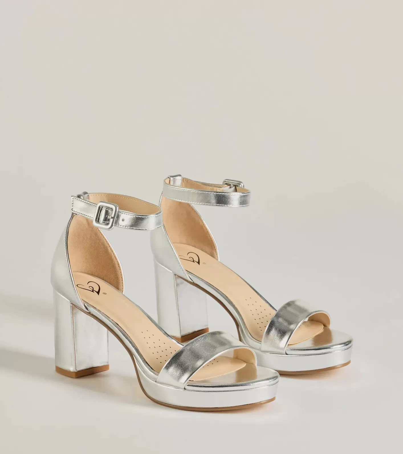 Windsor Shimmer and Shine Metallic Platform Block Heels SILVER Store