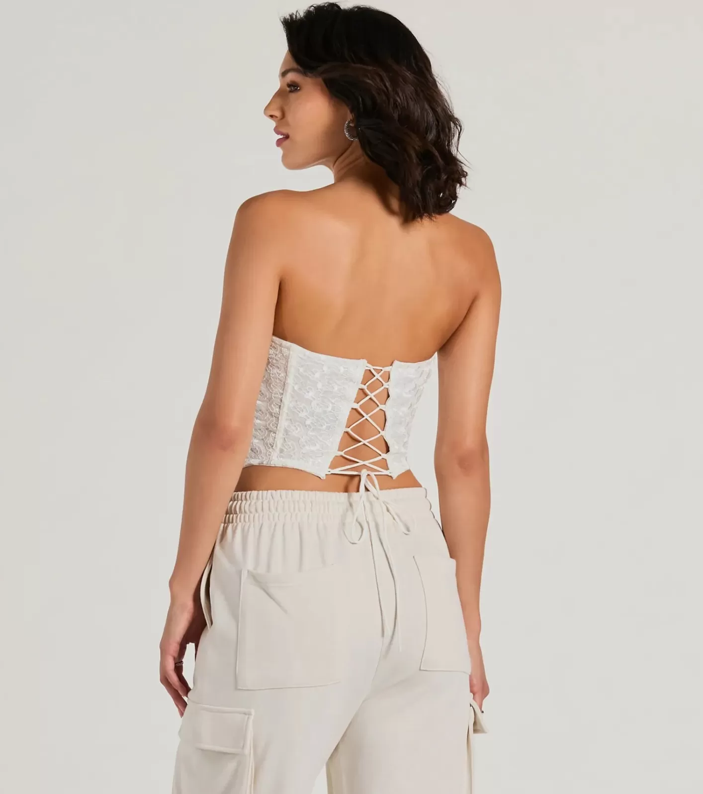 Windsor Show Stopper Strapless Lace Beaded Corset Top IVORY Cheap