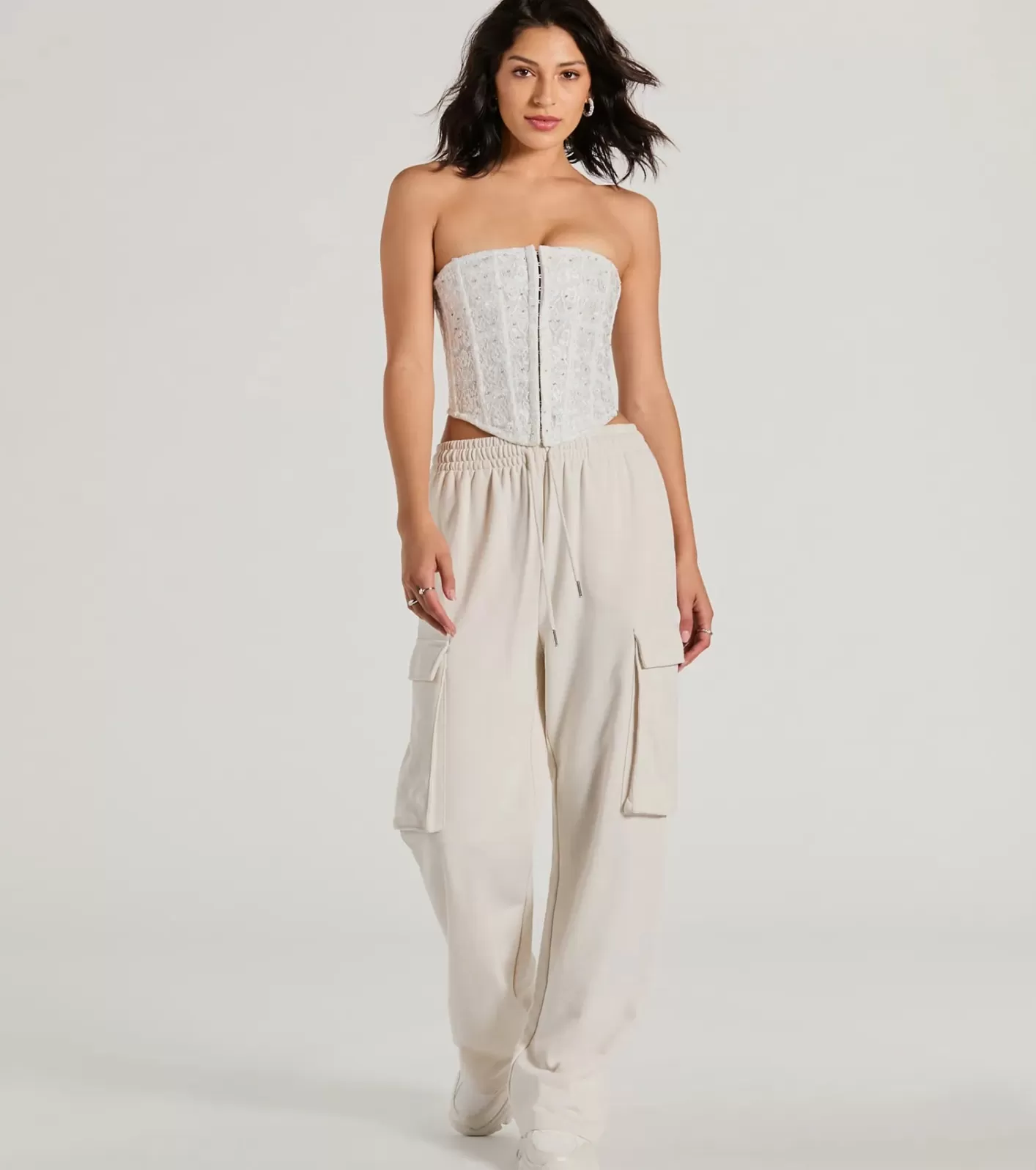 Windsor Show Stopper Strapless Lace Beaded Corset Top IVORY Cheap