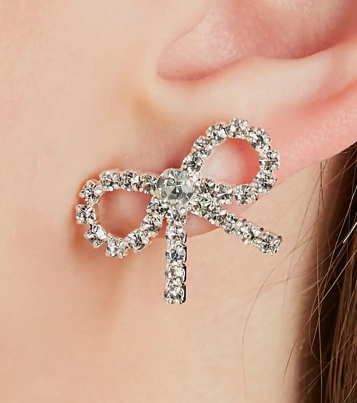 Windsor Simply Glam Rhinestone Bow Stud Earrings SILVER Outlet