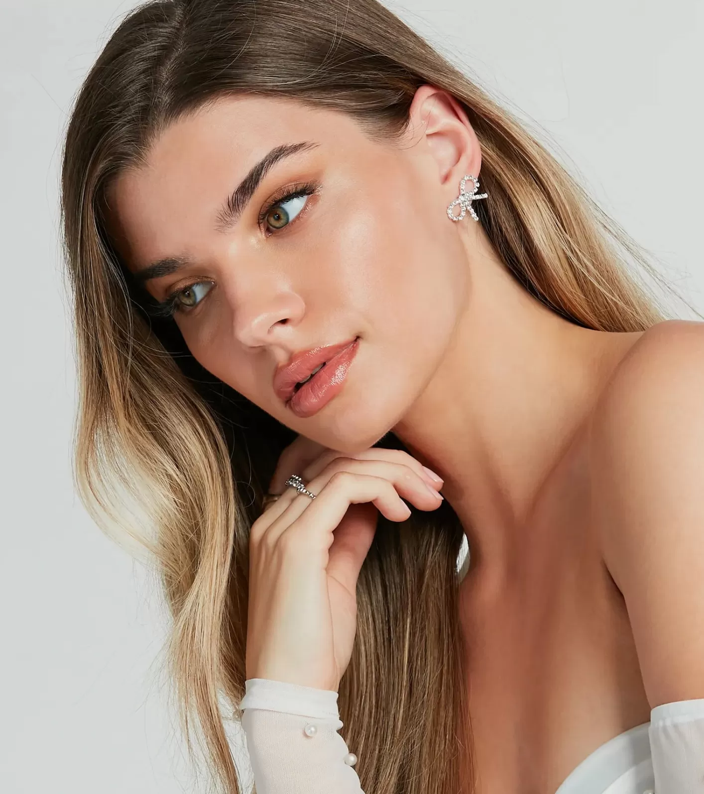 Windsor Simply Glam Rhinestone Bow Stud Earrings SILVER Outlet