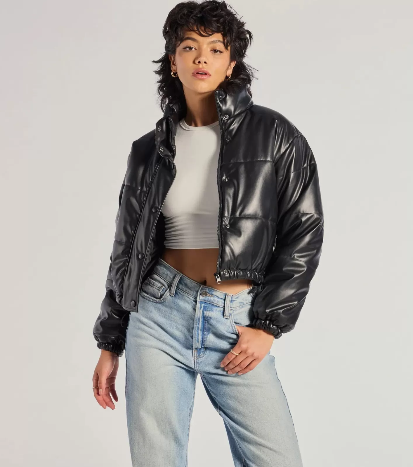 Windsor Sleek And Cozy Faux Leather Puffer Jacket BLACK Flash Sale