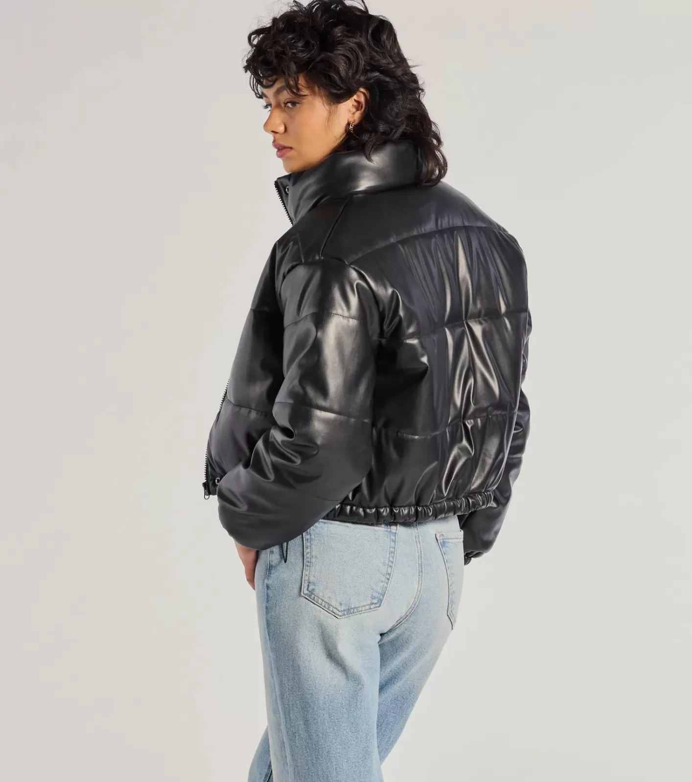 Windsor Sleek And Cozy Faux Leather Puffer Jacket BLACK Flash Sale