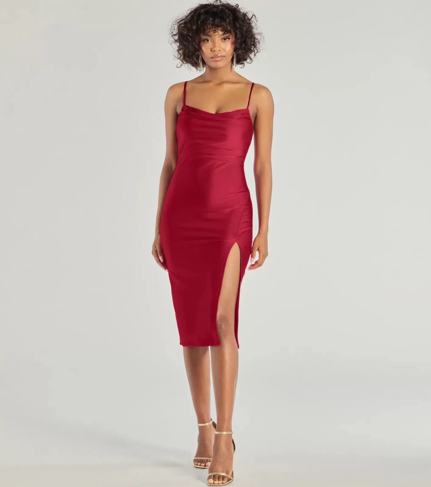 Windsor Sleek And Smooth High Slit Midi Dress RED Flash Sale