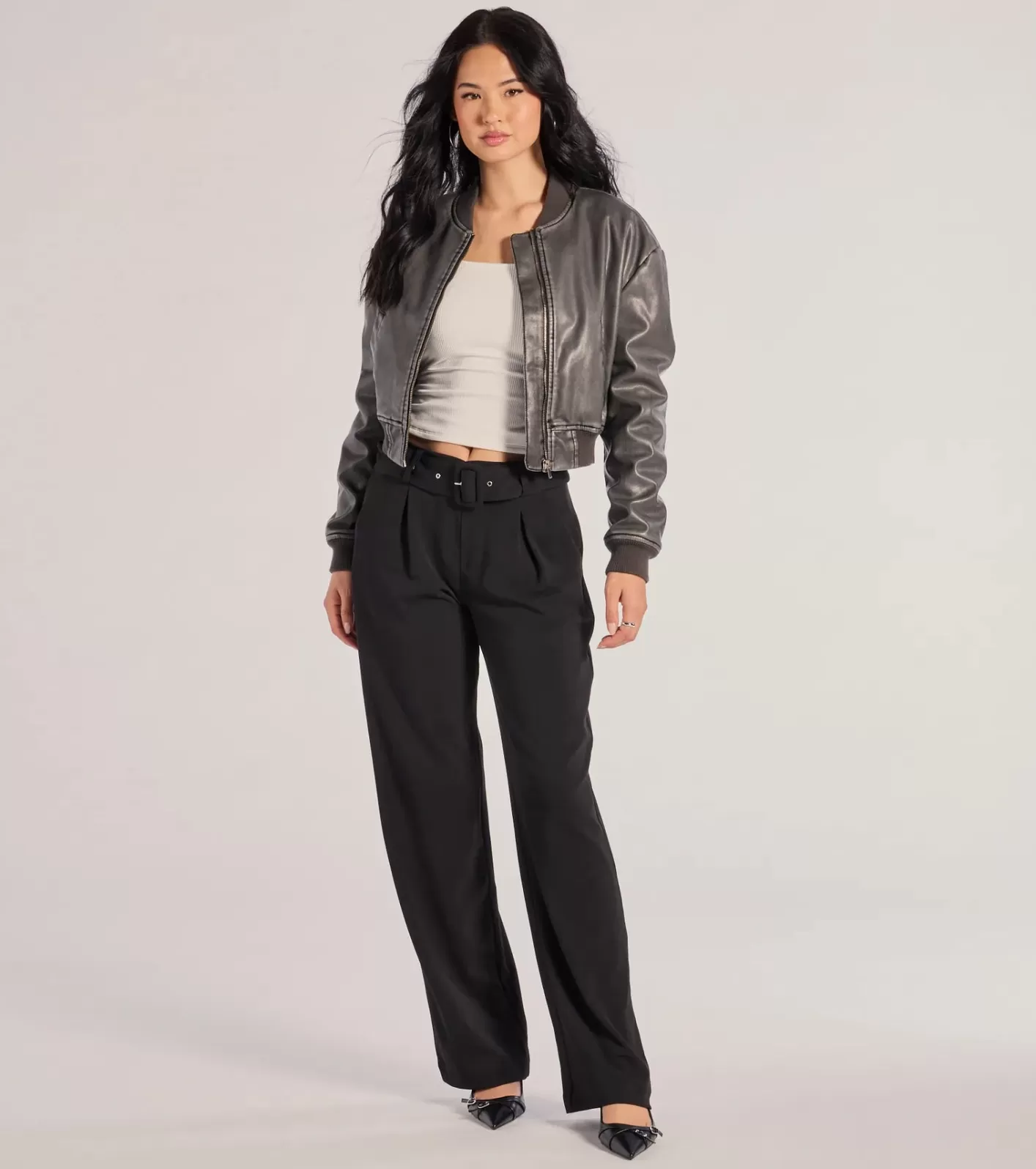 Windsor Sleek Impression Belted Straight-Leg Trouser Pants BLACK Discount