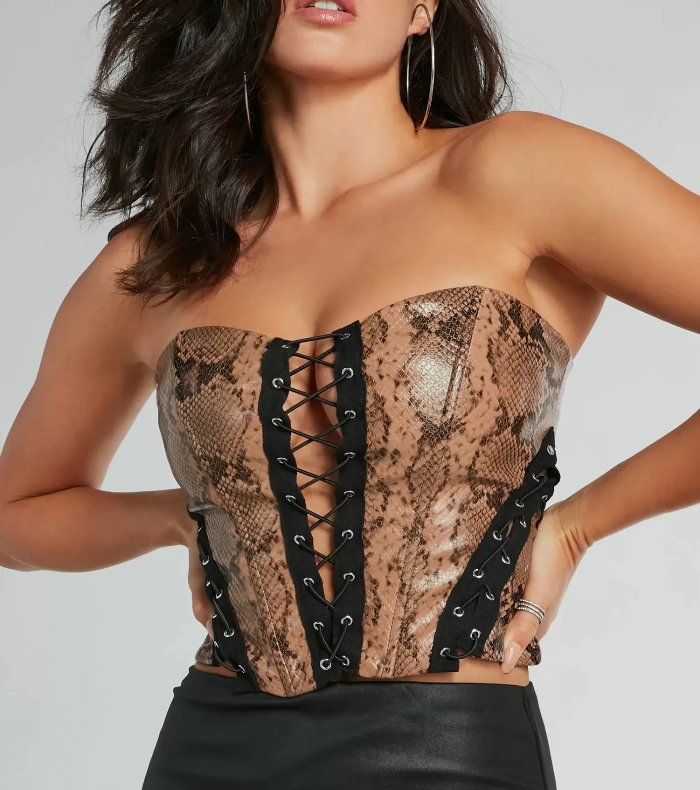 Windsor Skin Tight Lace-Up Faux Leather Corset Top SNAKE Outlet