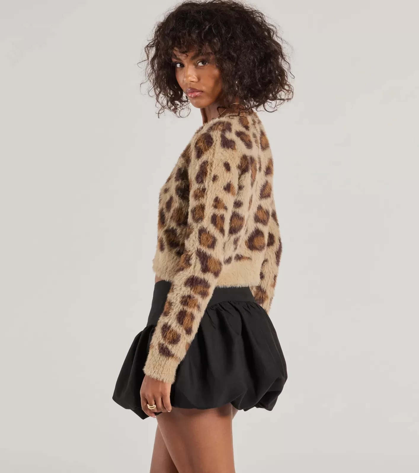 Windsor So Fierce Print Eyelash Knit Cropped Cardigan LEOPARD Online