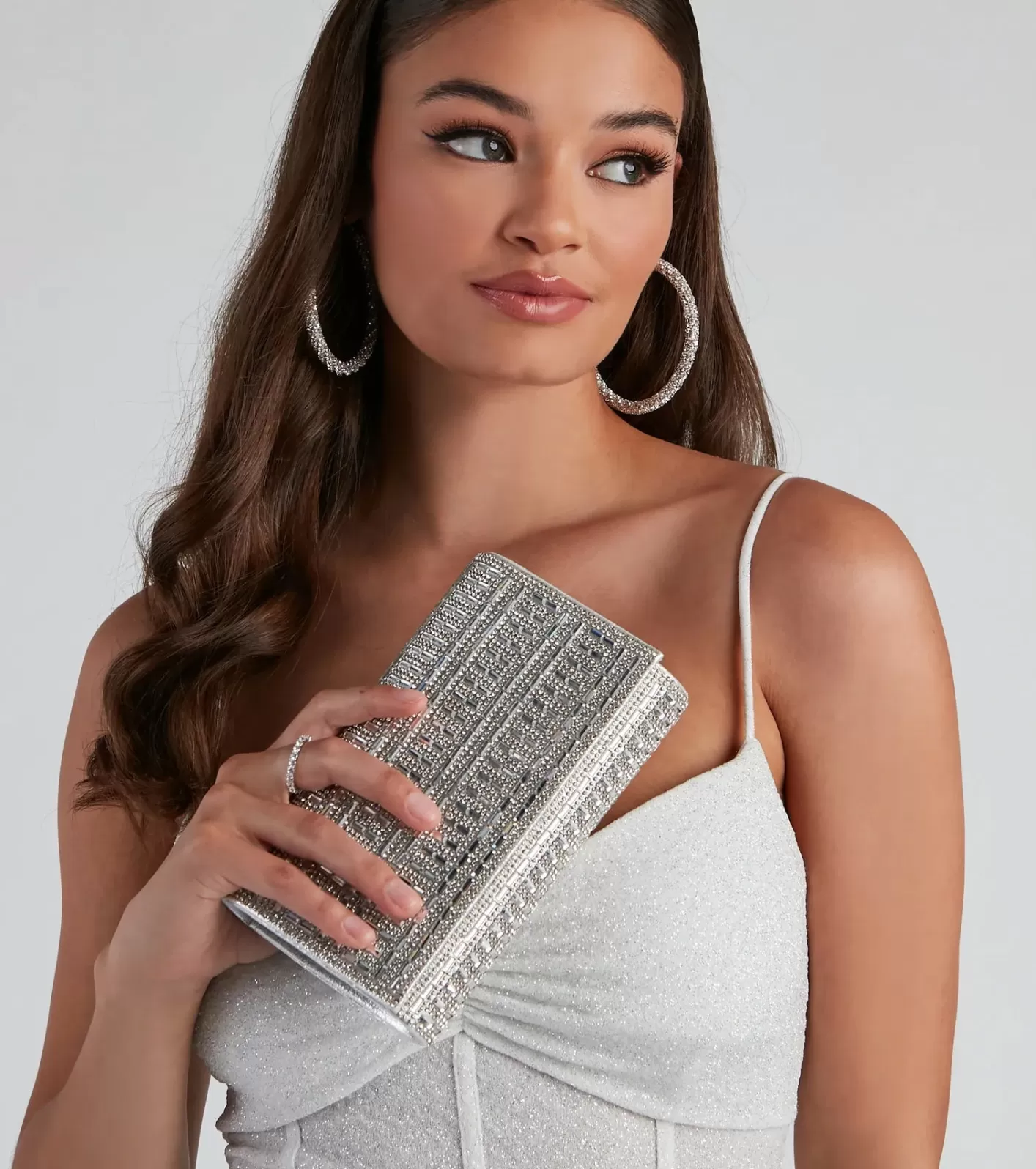 Windsor So Glam Rhinestone And Baguette Stone Clutch SILVER Cheap