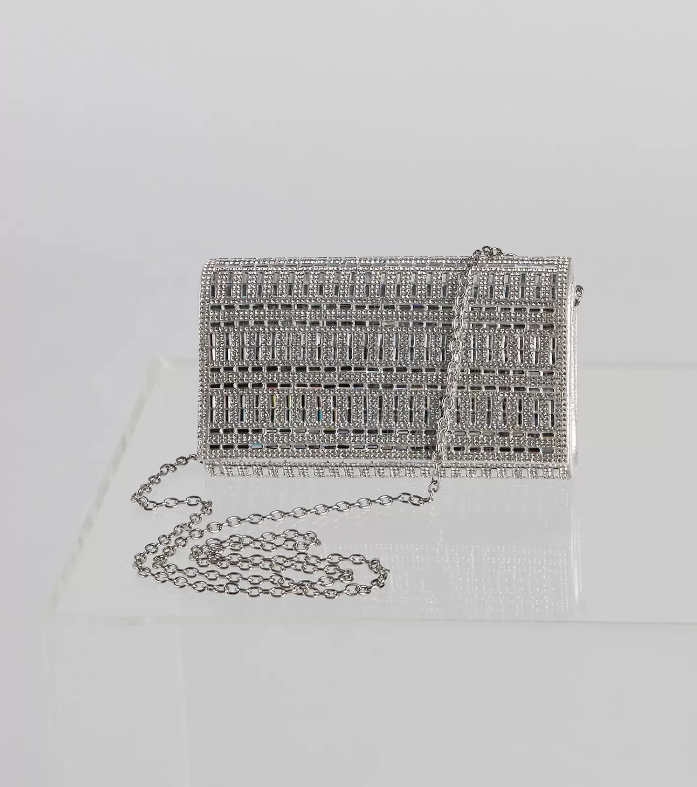 Windsor So Glam Rhinestone And Baguette Stone Clutch SILVER Cheap