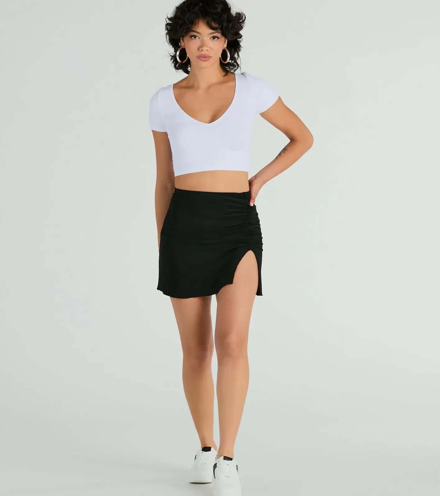 Windsor Solid Ten High Rise Slit Bodycon Mini Skirt BLACK Clearance
