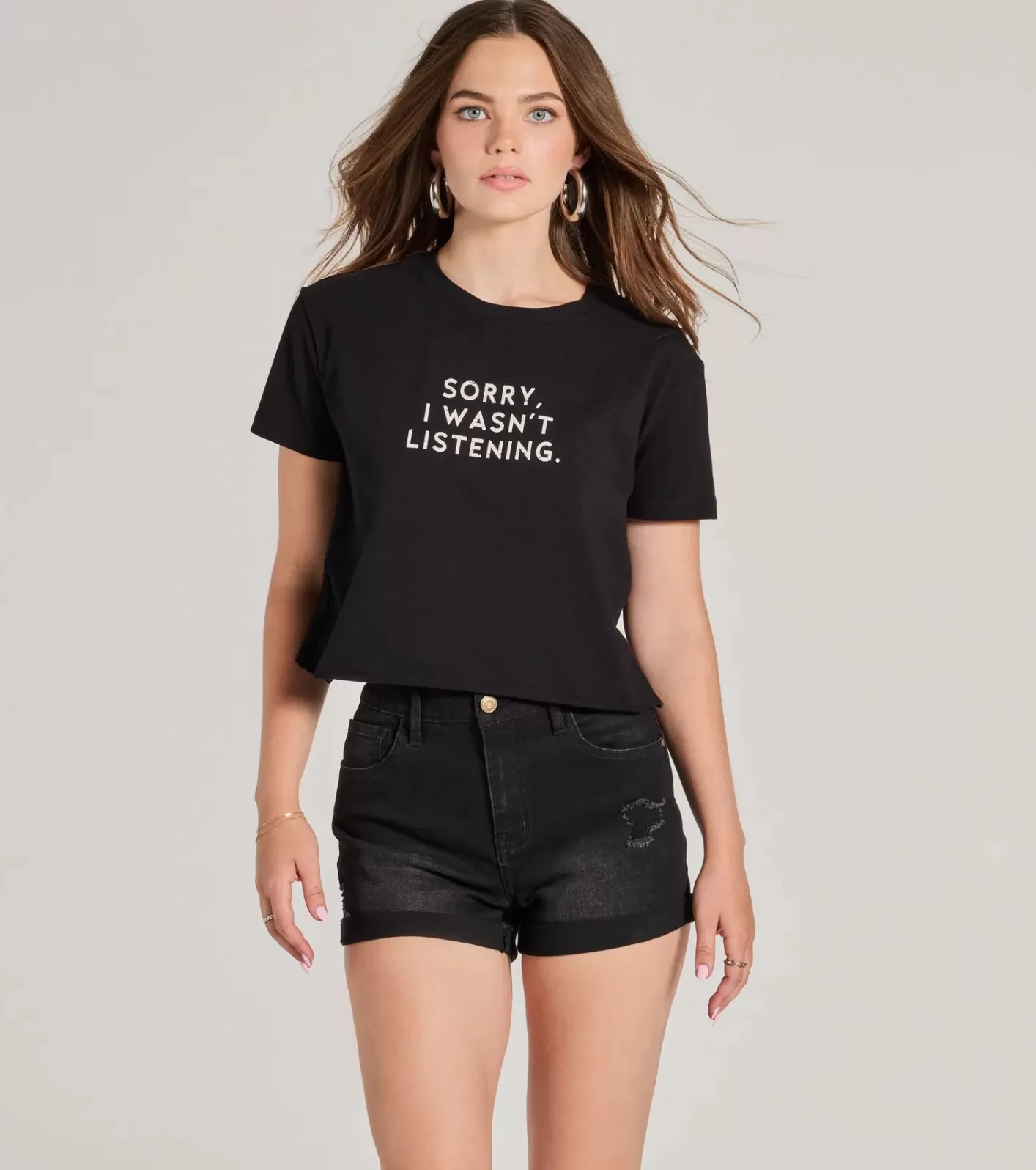 Windsor Sorry I Wasn't Listening Crop Graphic Tee BLACK Shop
