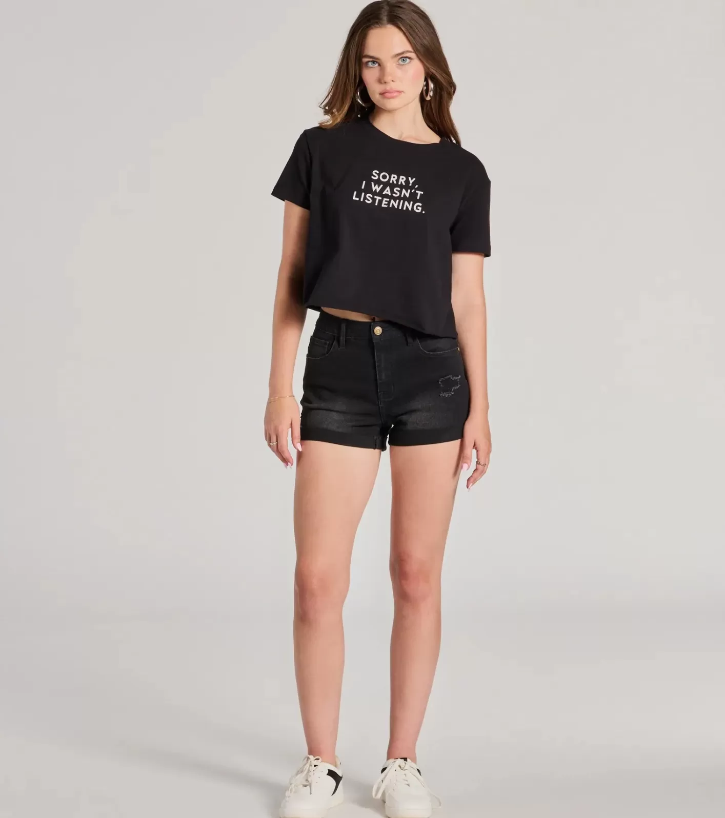 Windsor Sorry I Wasn't Listening Crop Graphic Tee BLACK Shop