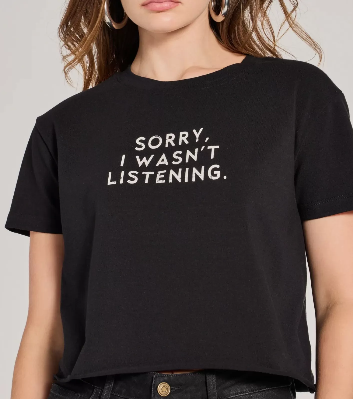 Windsor Sorry I Wasn't Listening Crop Graphic Tee BLACK Shop