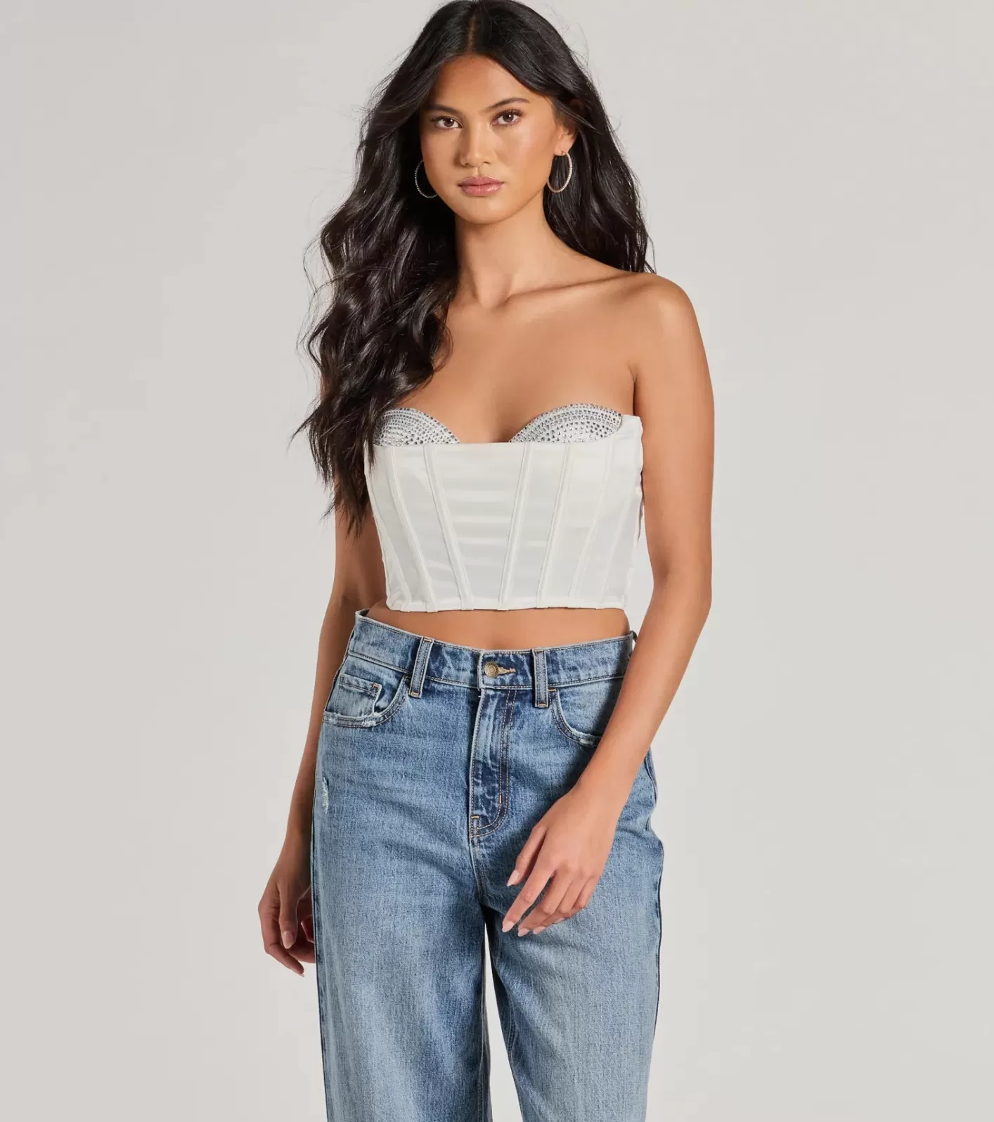 Windsor Sparkling Nights Cropped Rhinestone Satin Corset OFFWHITE Sale