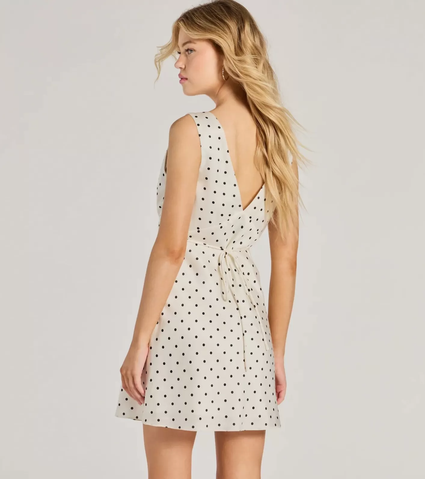 Windsor Spotted You V-Neck Polka Dot A-Line Mini Dress WHITE Discount