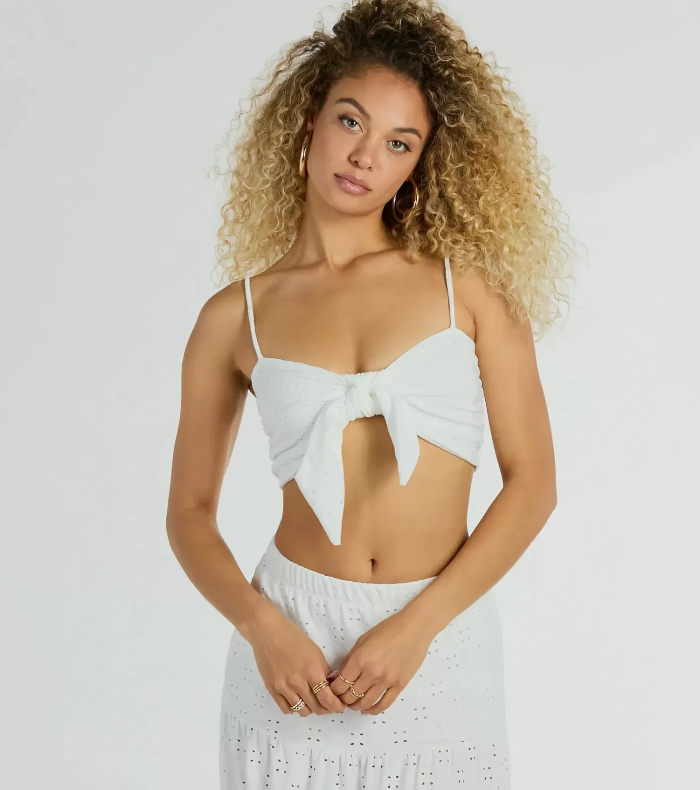 Windsor Spring Breeze Sweetheart Tie Eyelet Crop Top IVORY Online