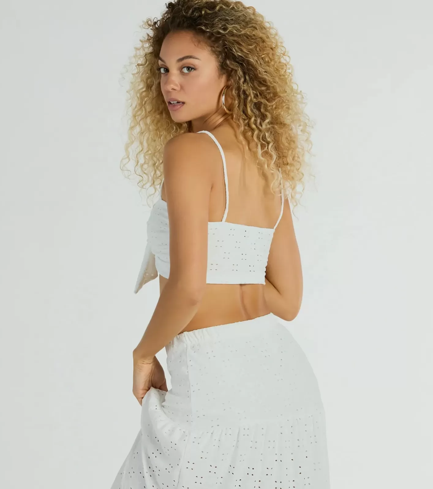 Windsor Spring Breeze Sweetheart Tie Eyelet Crop Top IVORY Online
