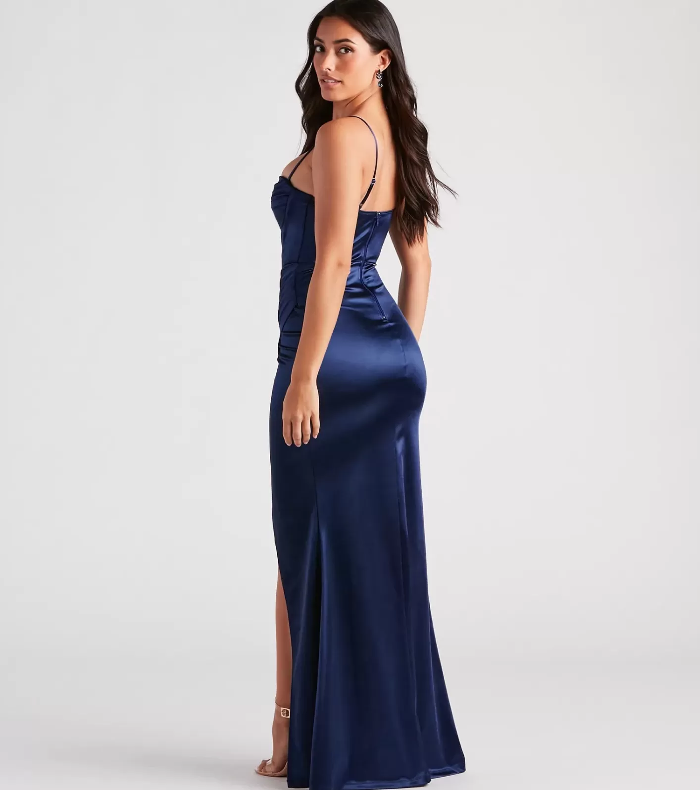 Windsor Stacie Formal Satin Corset Mermaid Dress NAVY Sale