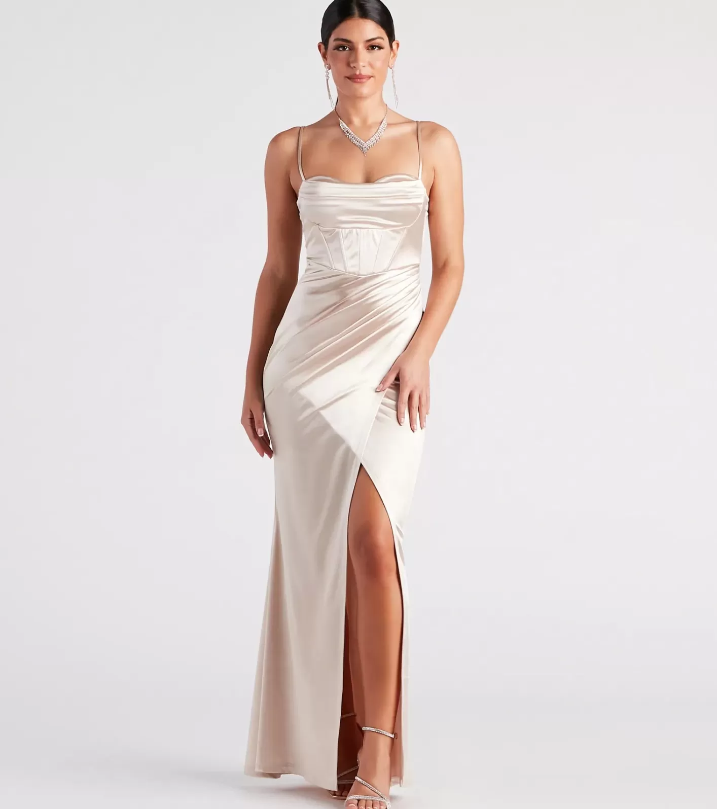 Windsor Stacie Formal Satin Corset Mermaid Dress GOLD Store