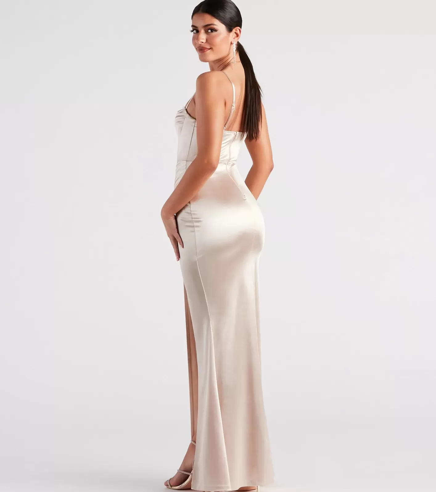 Windsor Stacie Formal Satin Corset Mermaid Dress GOLD Store