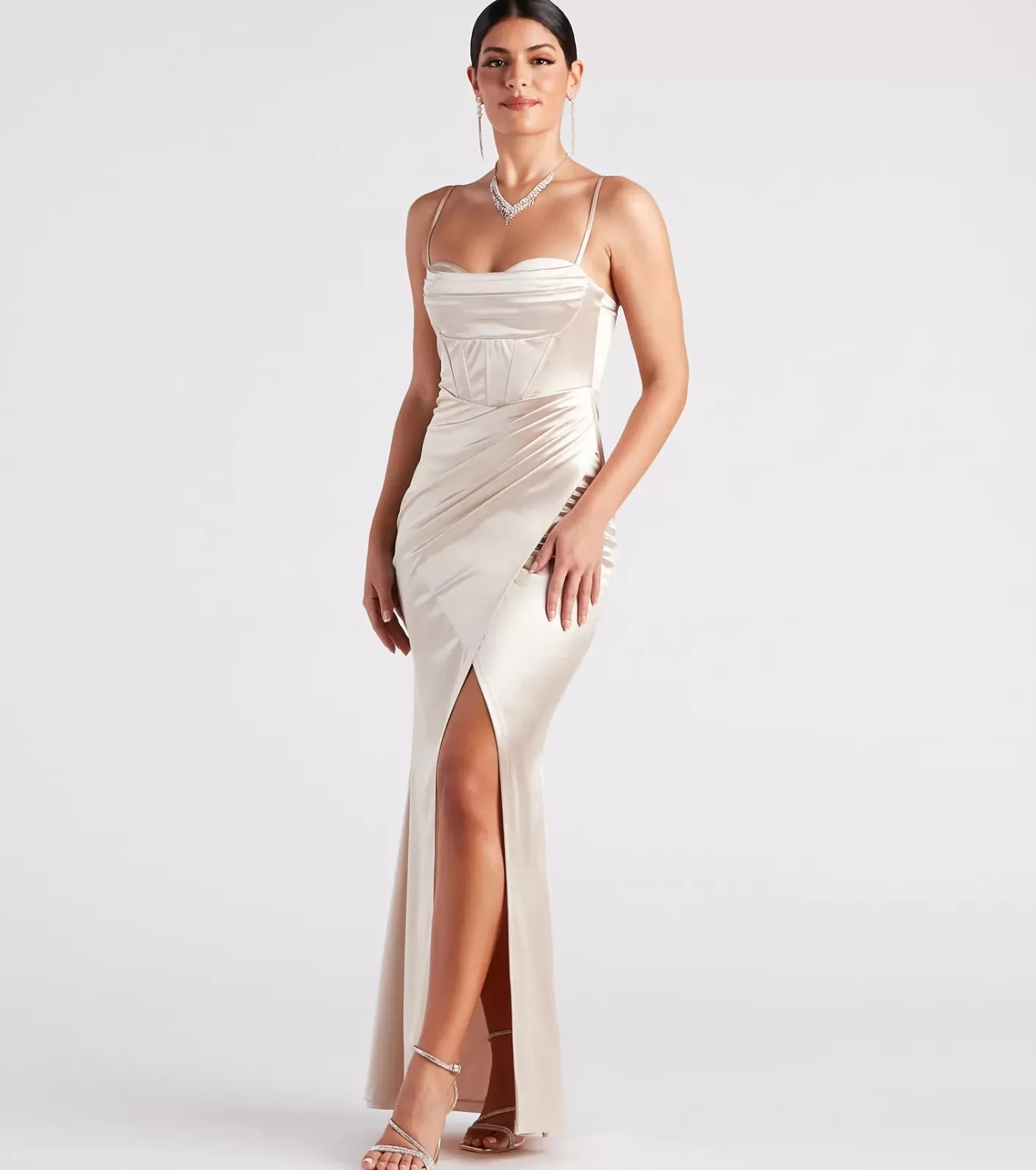 Windsor Stacie Formal Satin Corset Mermaid Dress GOLD Store