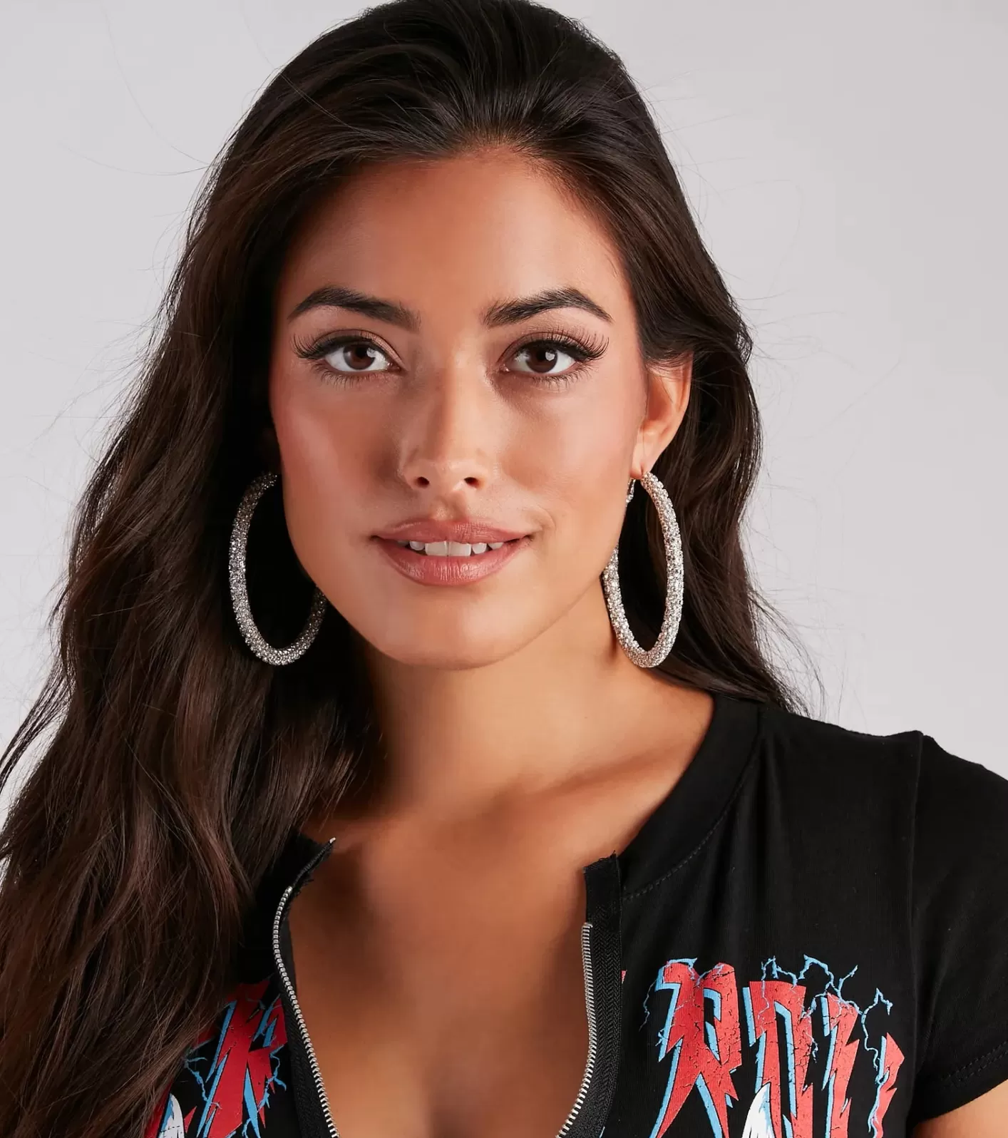 Windsor Statement Rhinestone Hoop Earrings SILVER Best