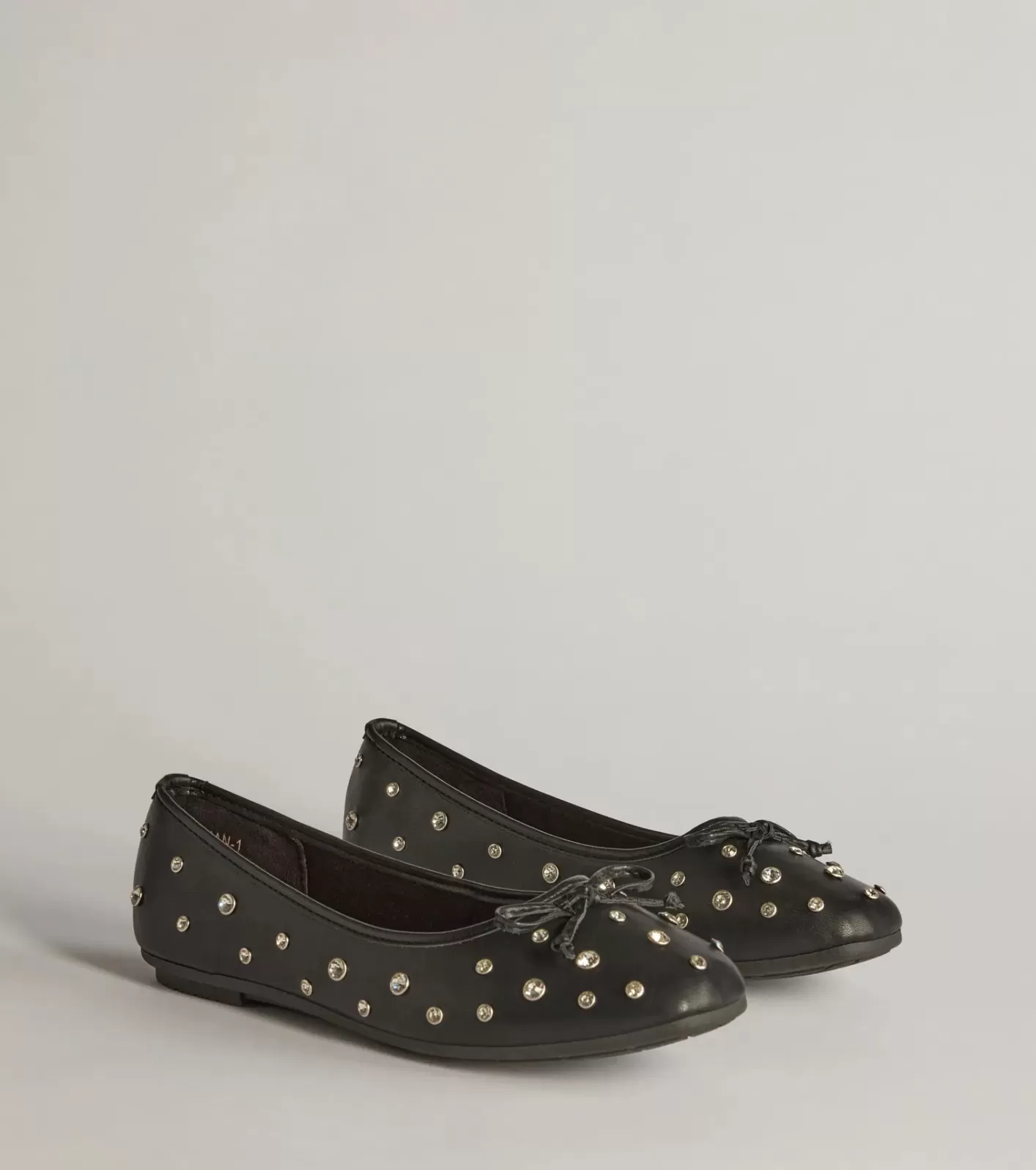 Windsor Step In Chic Faux Leather Rhinestone Stud Ballet Flats BLACK Sale