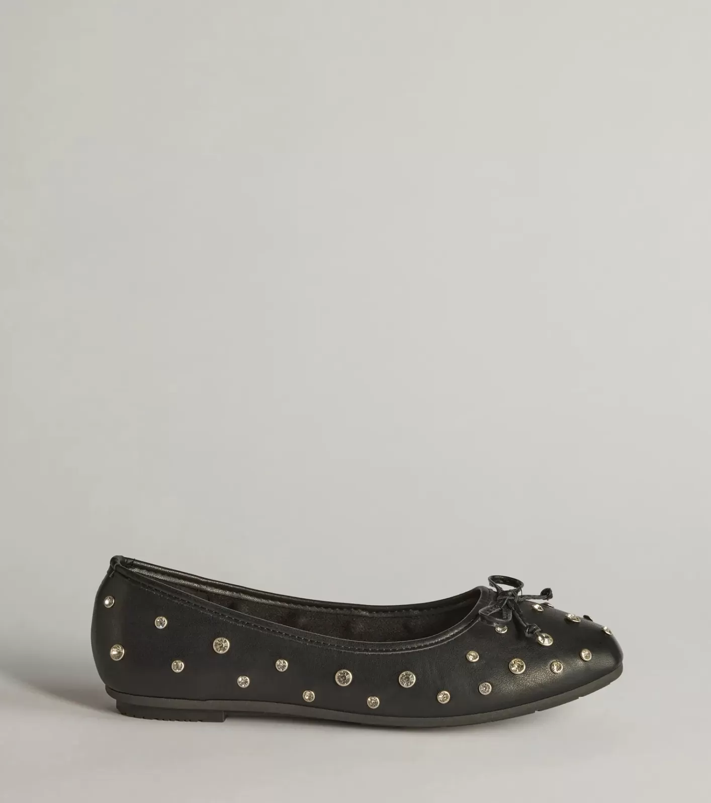 Windsor Step In Chic Faux Leather Rhinestone Stud Ballet Flats BLACK Sale