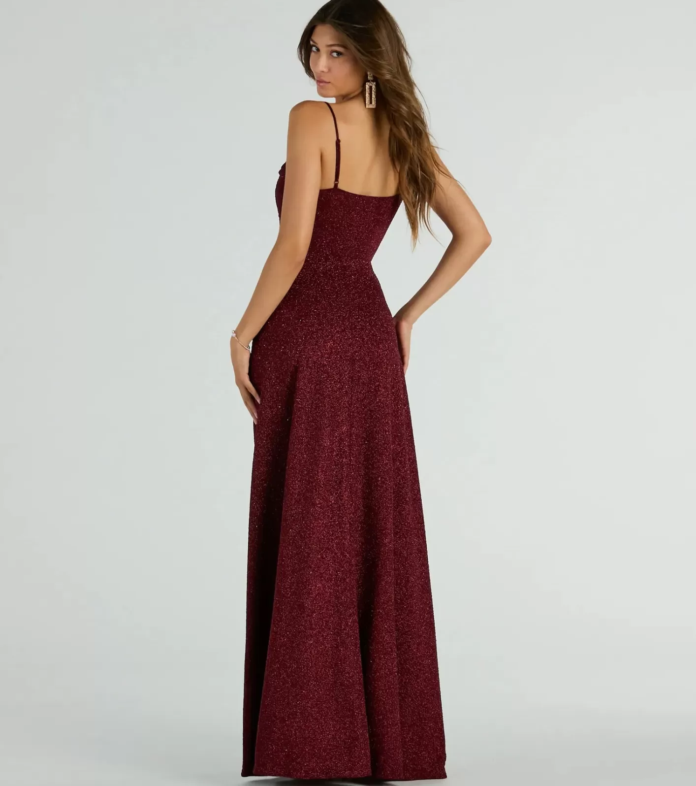 Windsor Stephanie Formal Glitter A-Line Dress WINE Cheap