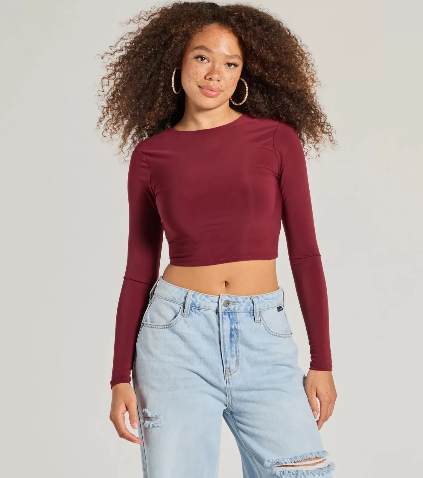 Windsor Stop And Stare Backless Long Sleeve Top BURGUNDY New
